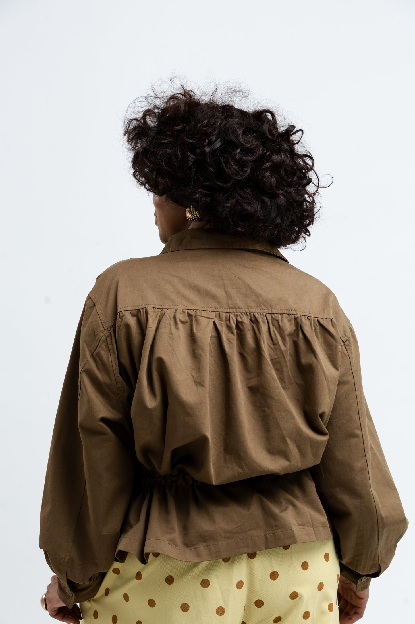 Cinched Waist Balloon Jacket – Brown