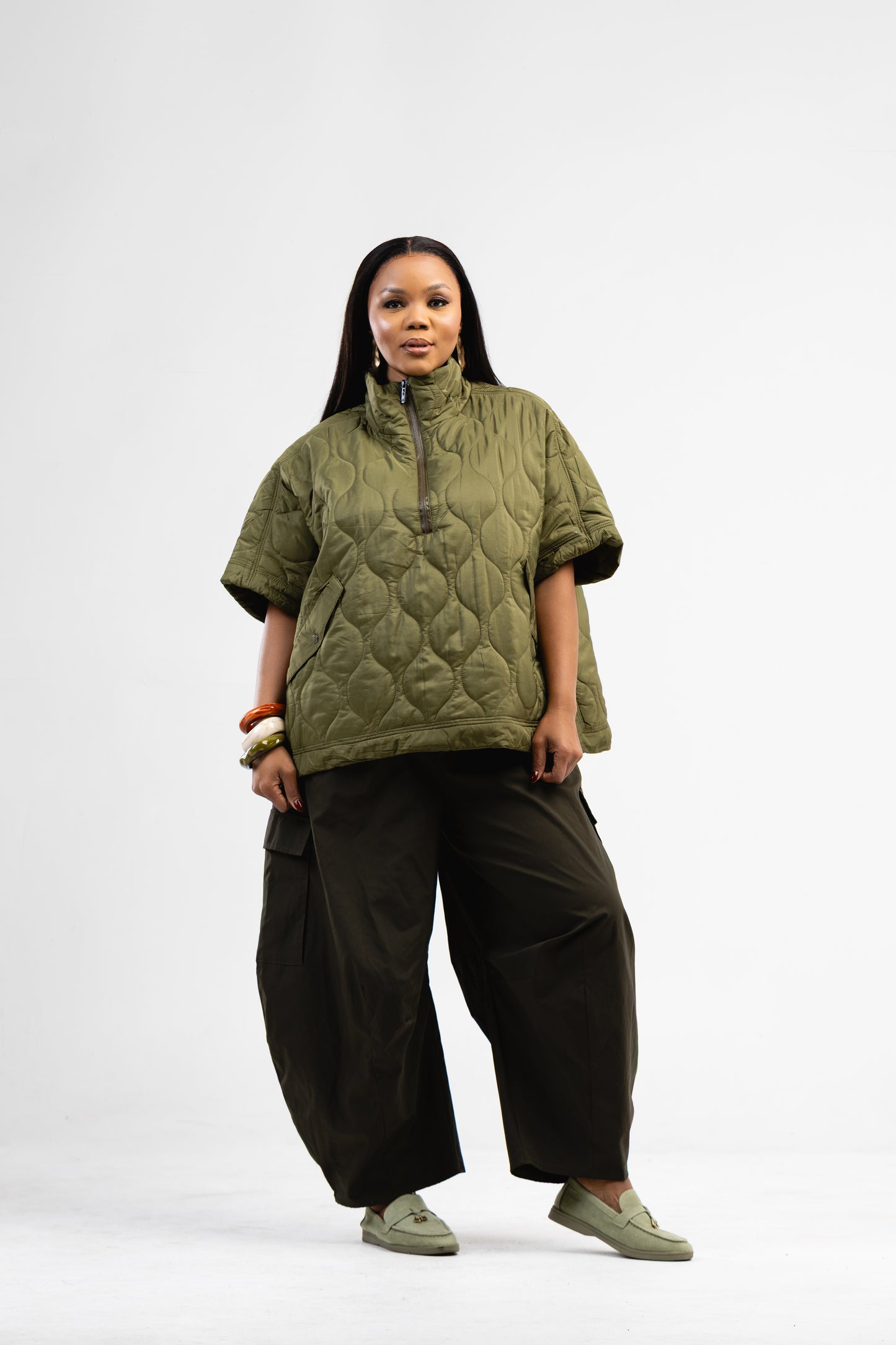 Olive Quilted Pullover