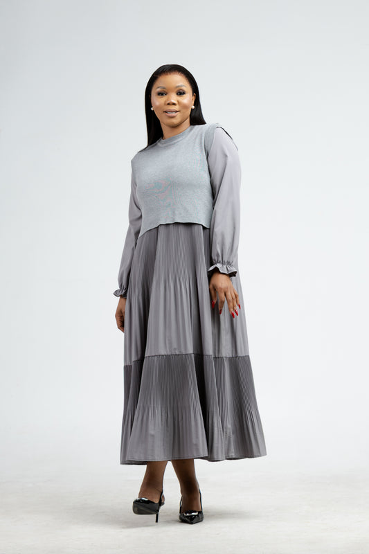 Grace Pleat Dress -Grey