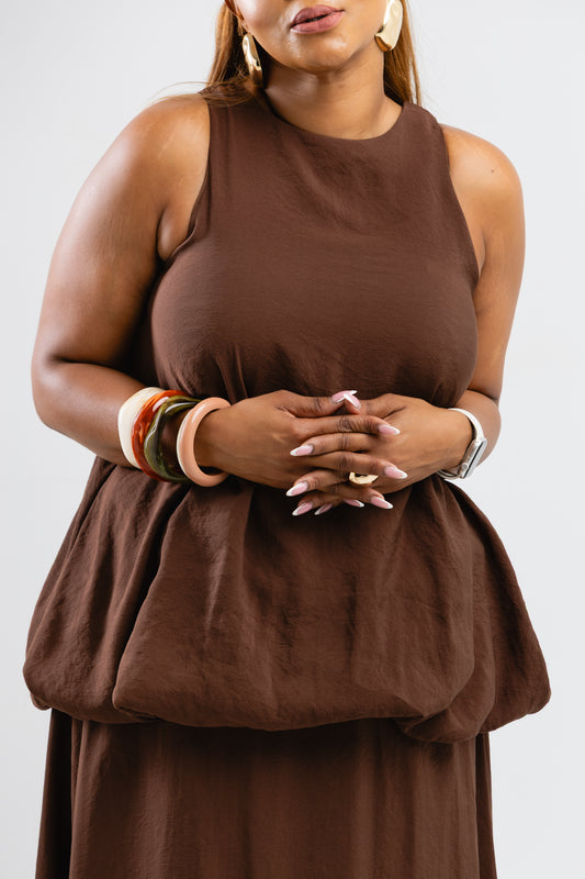 Brown balloon skirt set