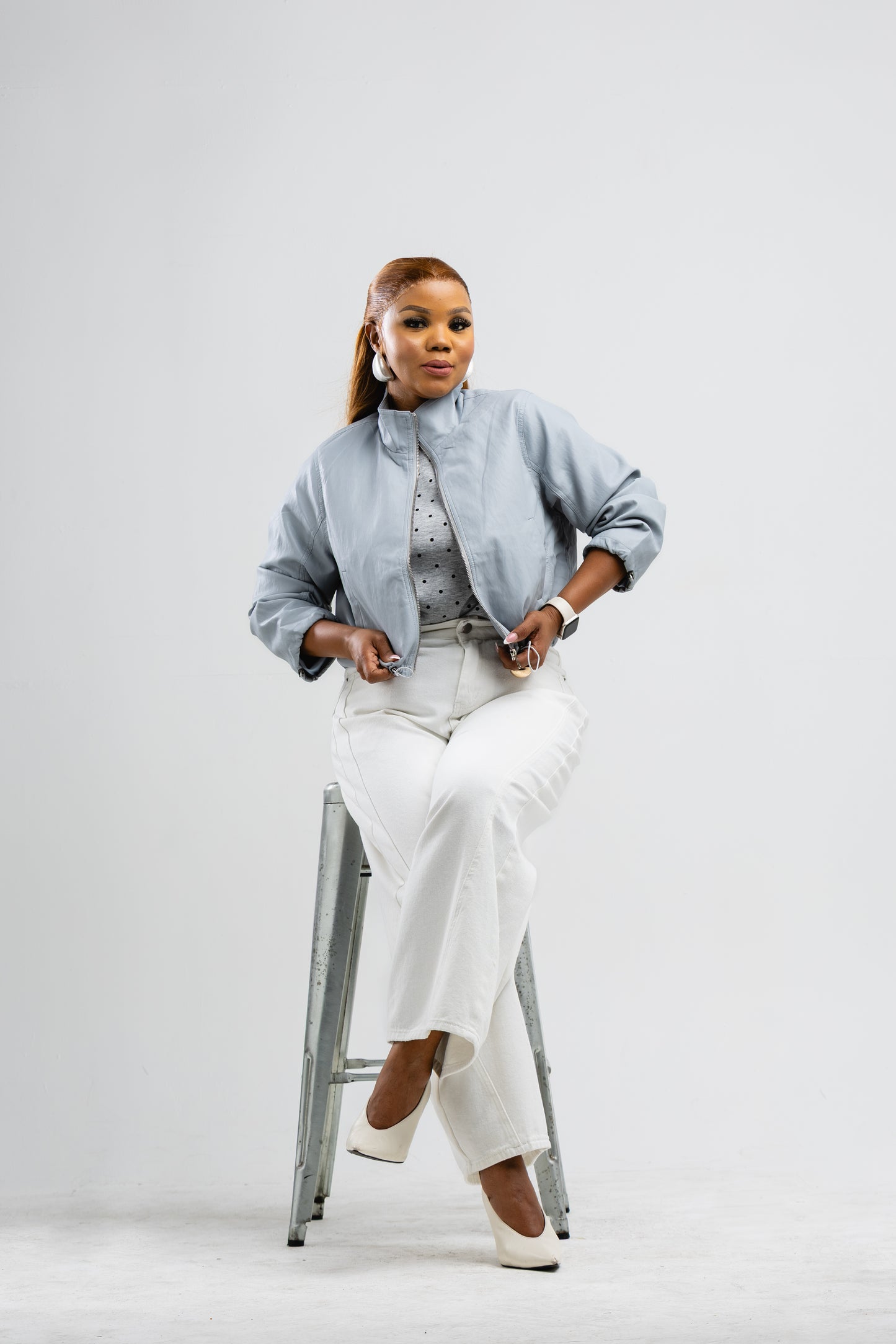 Grey PU leather jacket