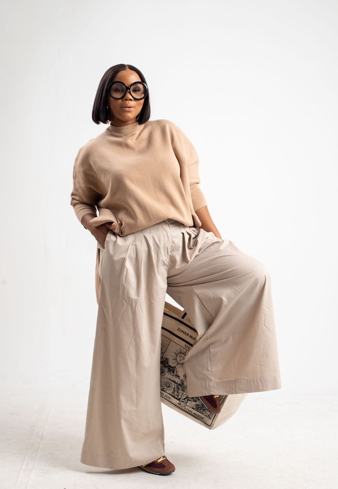 Taupe Pleated Wide-legged Pants