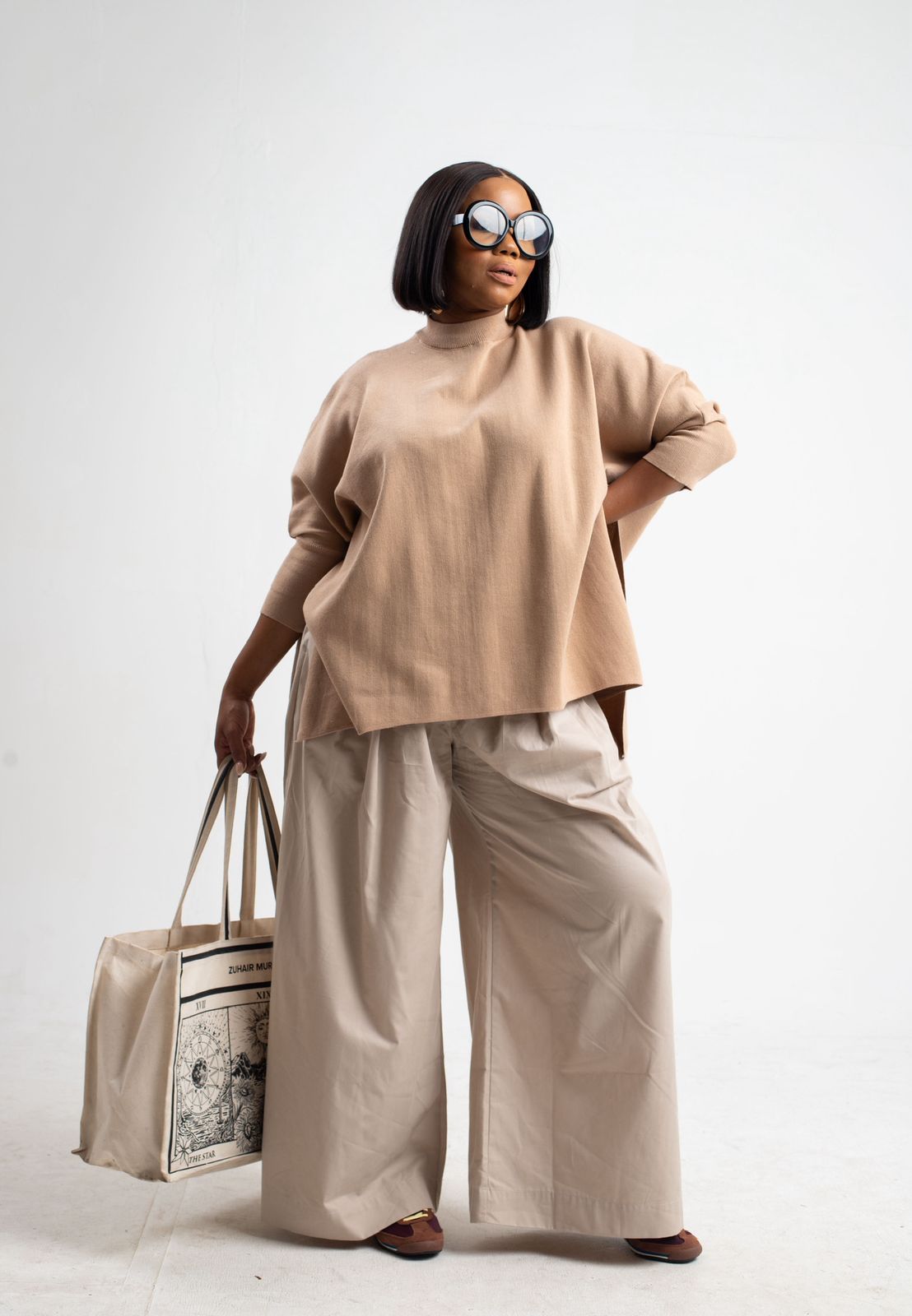 Taupe Pleated Wide-legged Pants