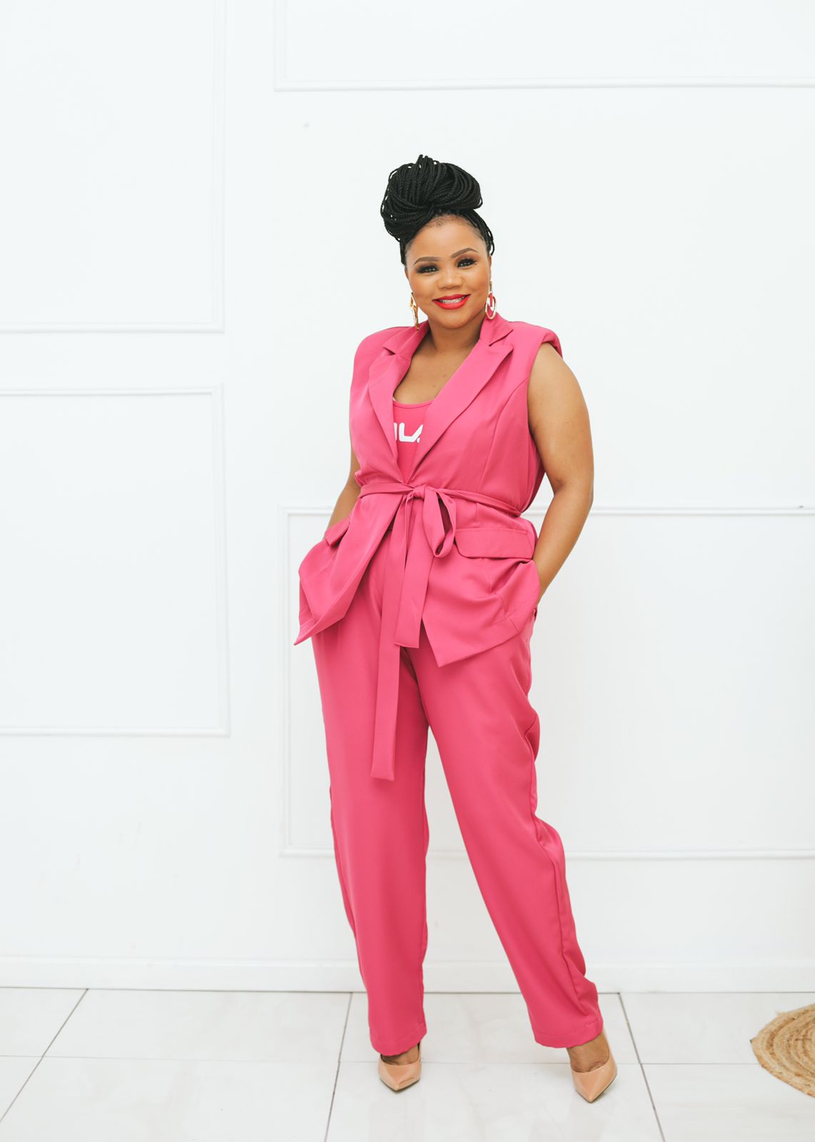 Pink Sleeveless Suit (Top only) (7374044987558)