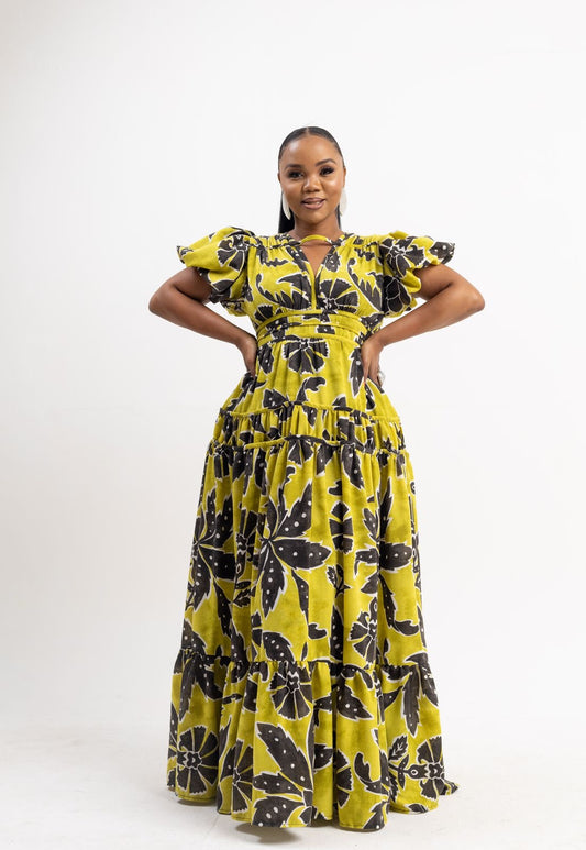 Gathered Print Maxi Dress ( Available on Pre-Order)