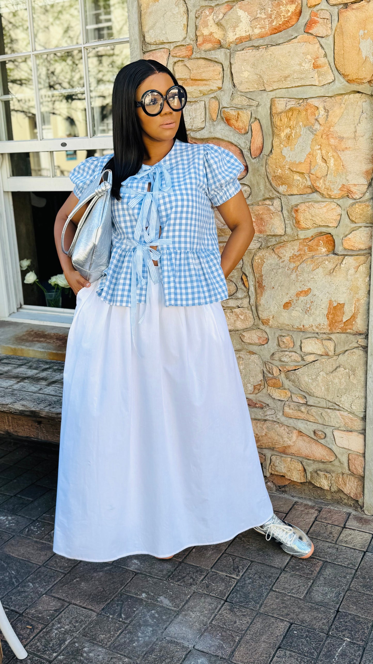 Gingham Peplum Blouse