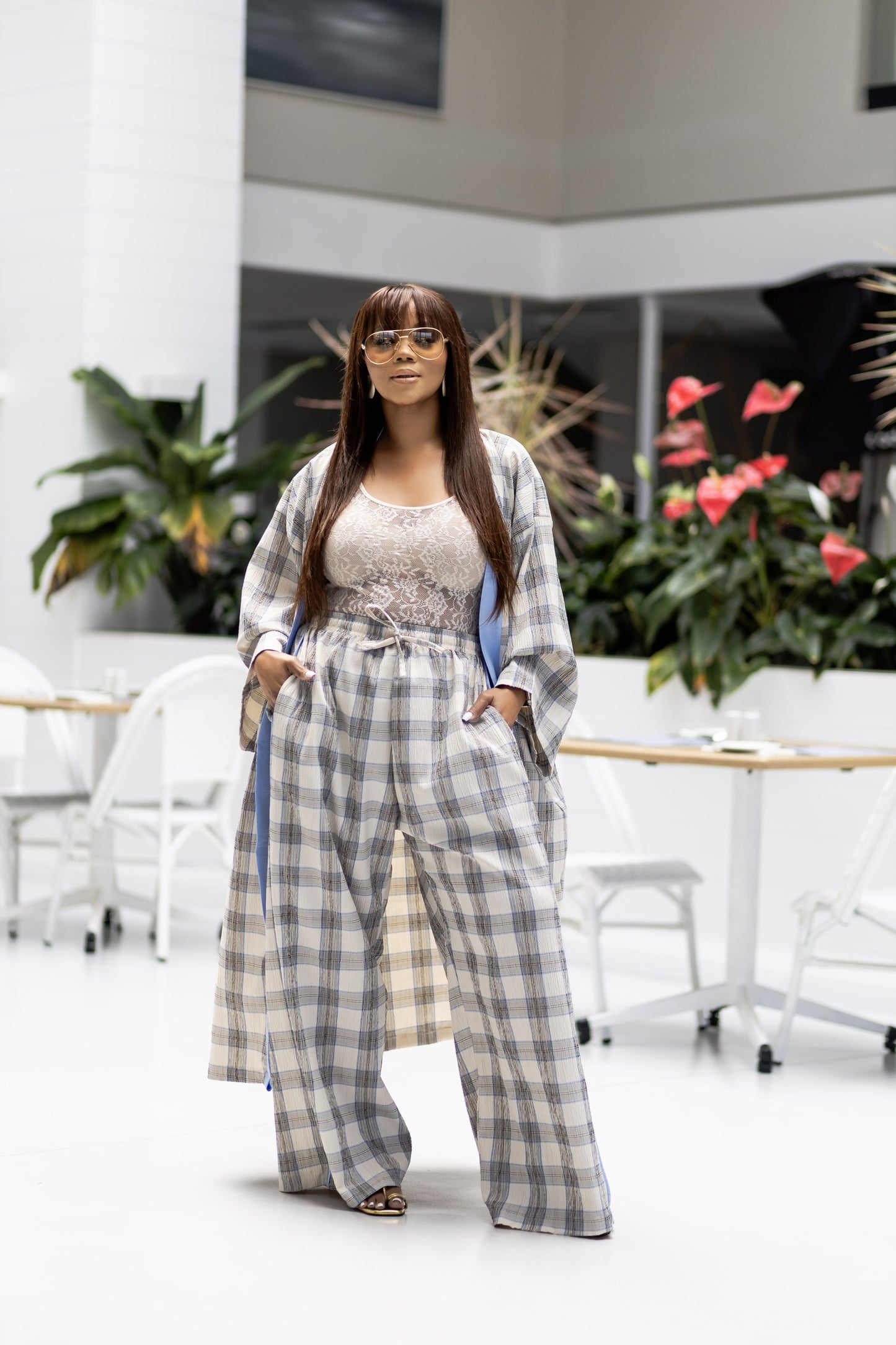 Soft Check Wide-Leg Set