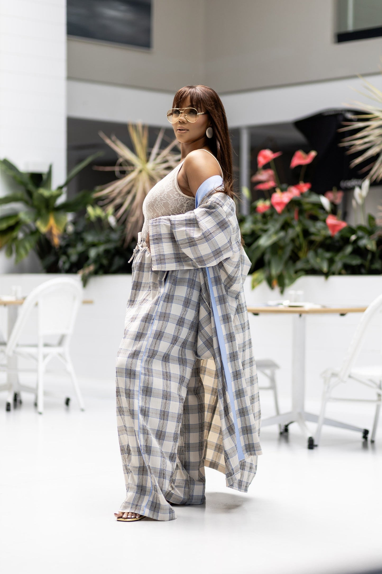 Soft Check Wide-Leg Set