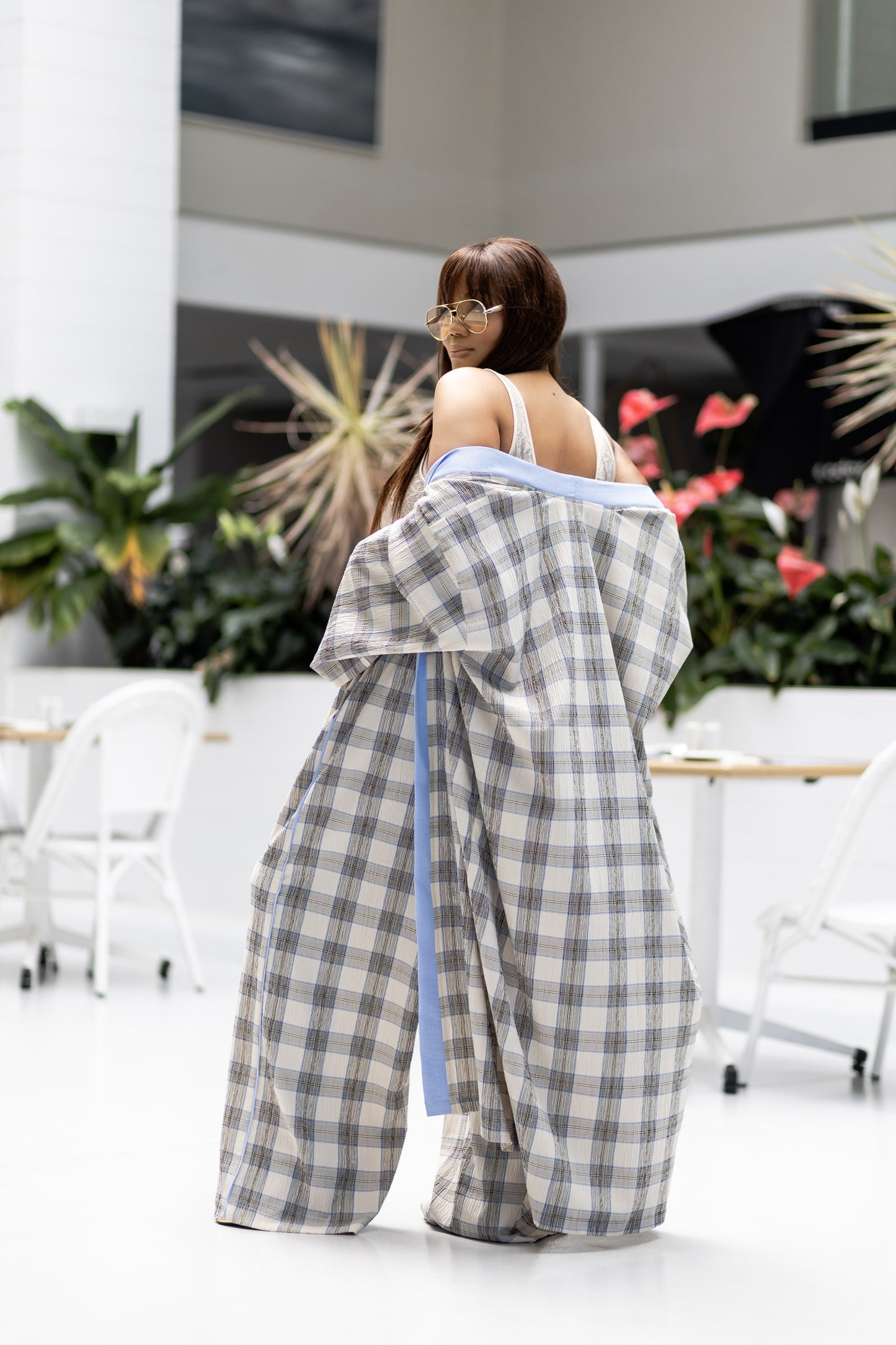 Soft Check Wide-Leg Set