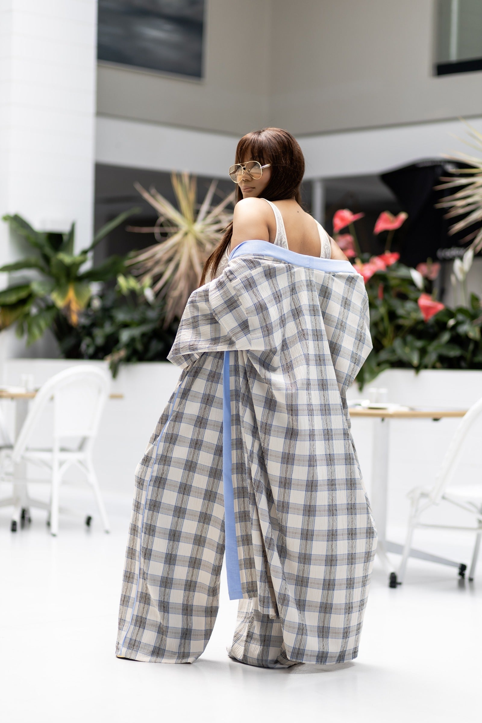 Soft Check Wide-Leg Set