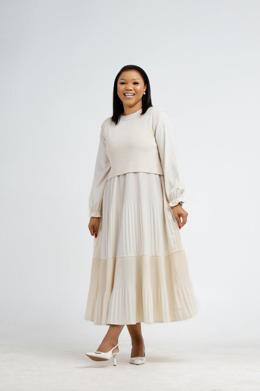 Grace Pleat Dress- Milk