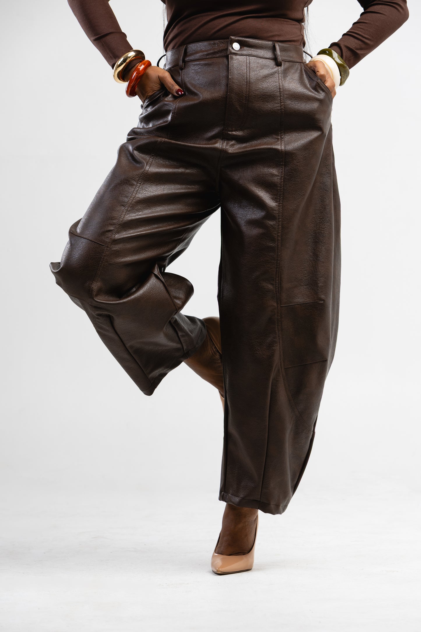 PU Cocoa Barrel Pants