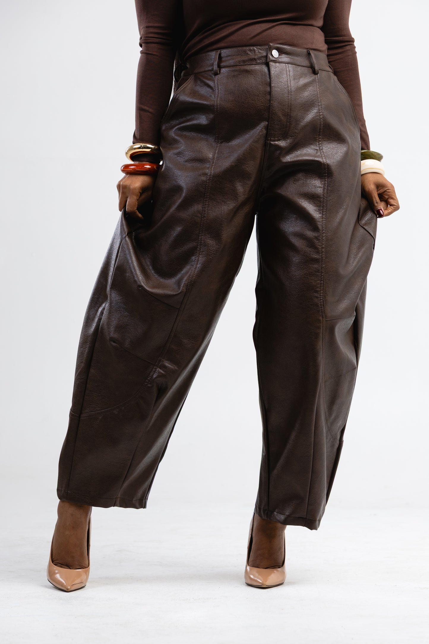 PU Cocoa Barrel Pants