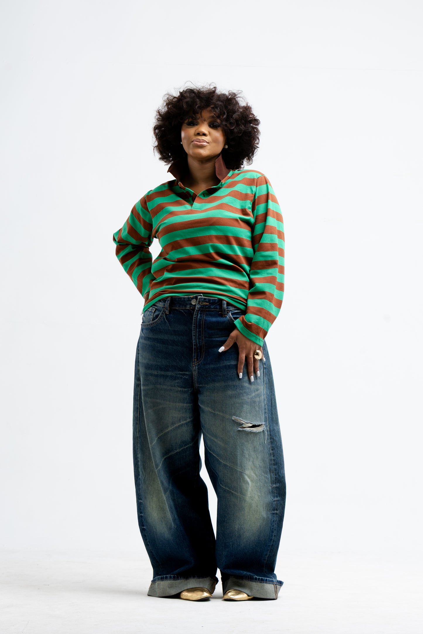 Striped Rugby Jumper – Green & Brown