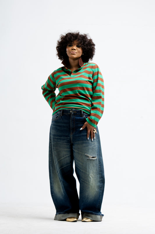Striped Rugby Jumper – Green & Brown