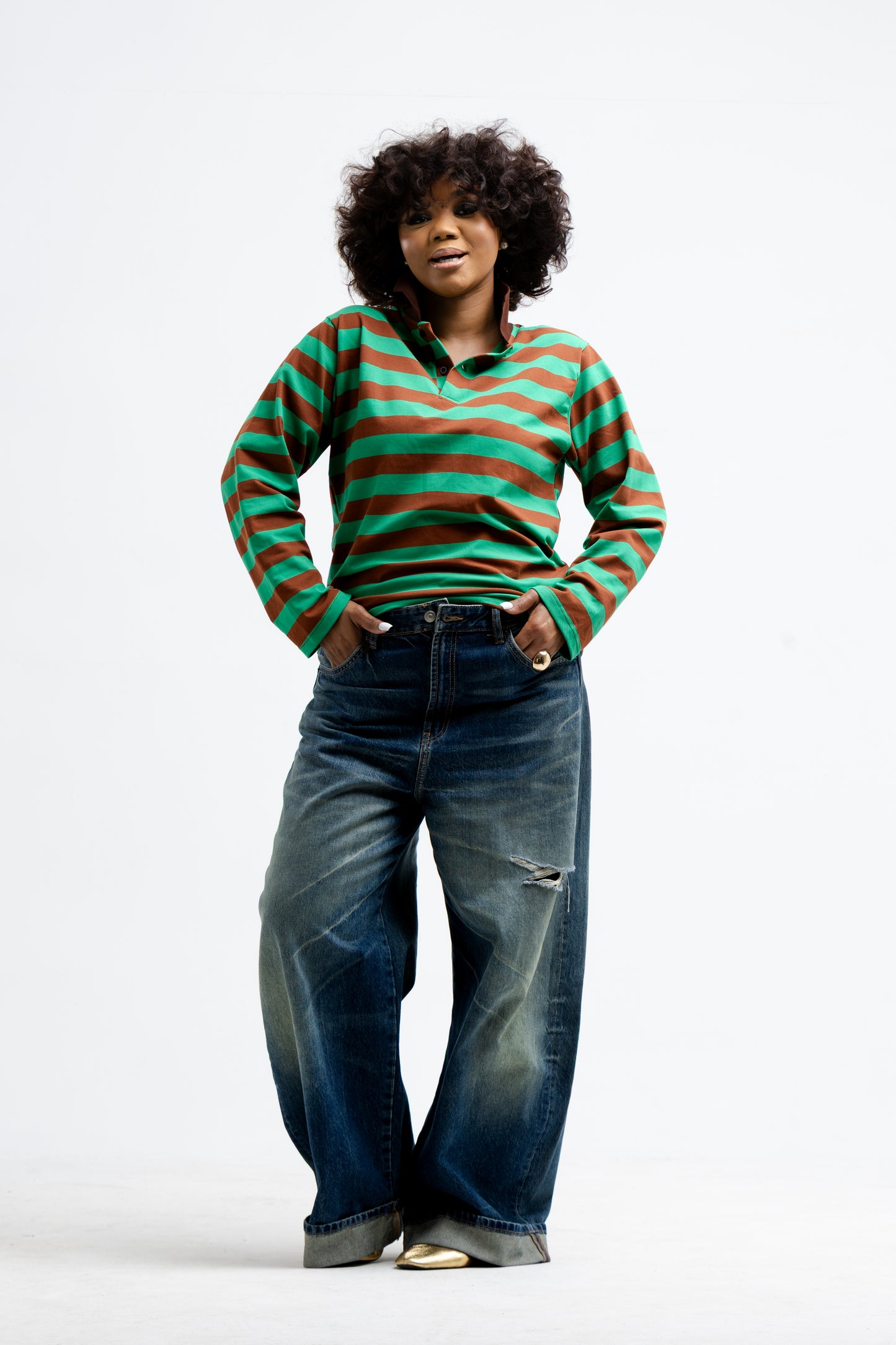 Striped Rugby Jumper – Green & Brown