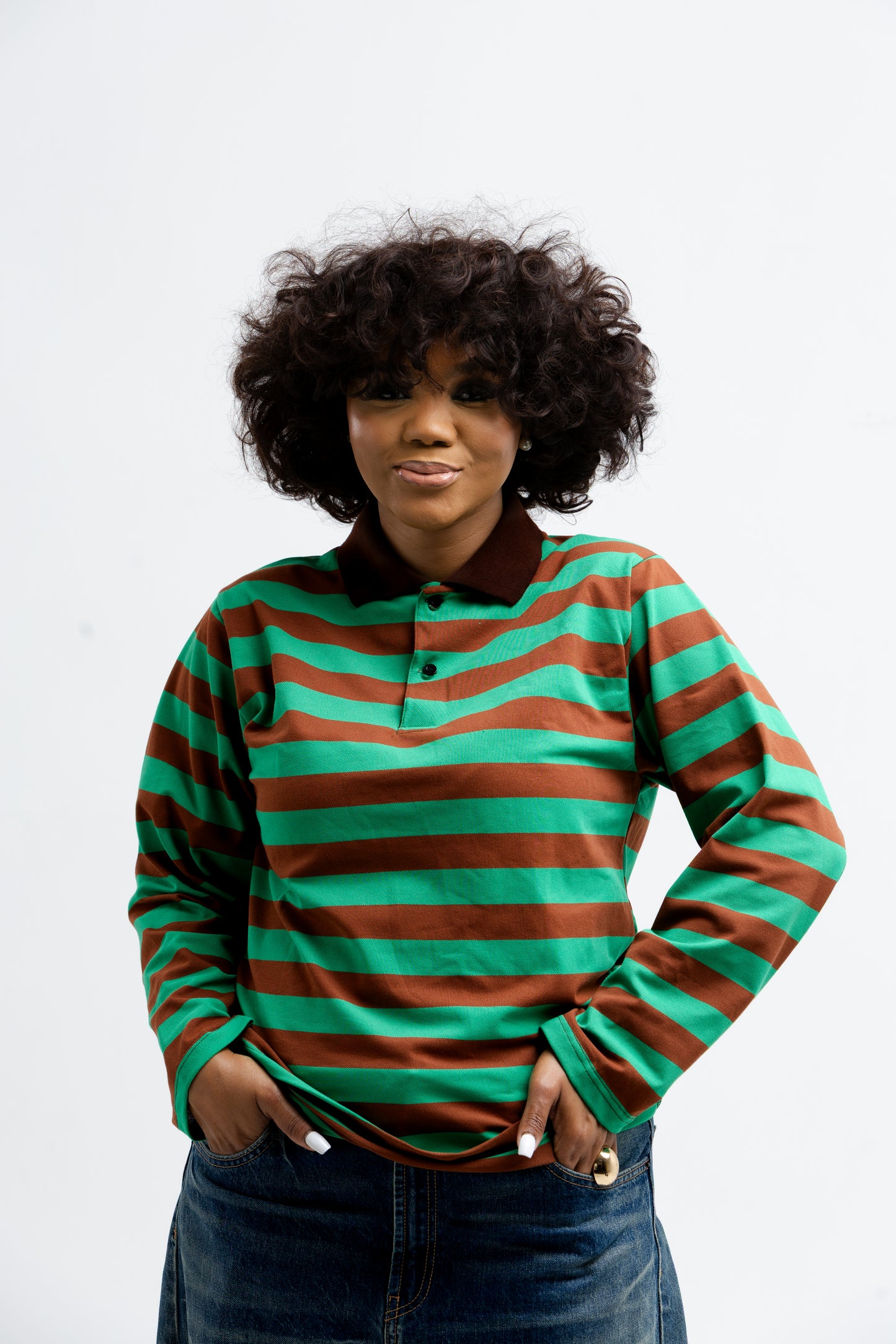Striped Rugby Jumper – Green & Brown