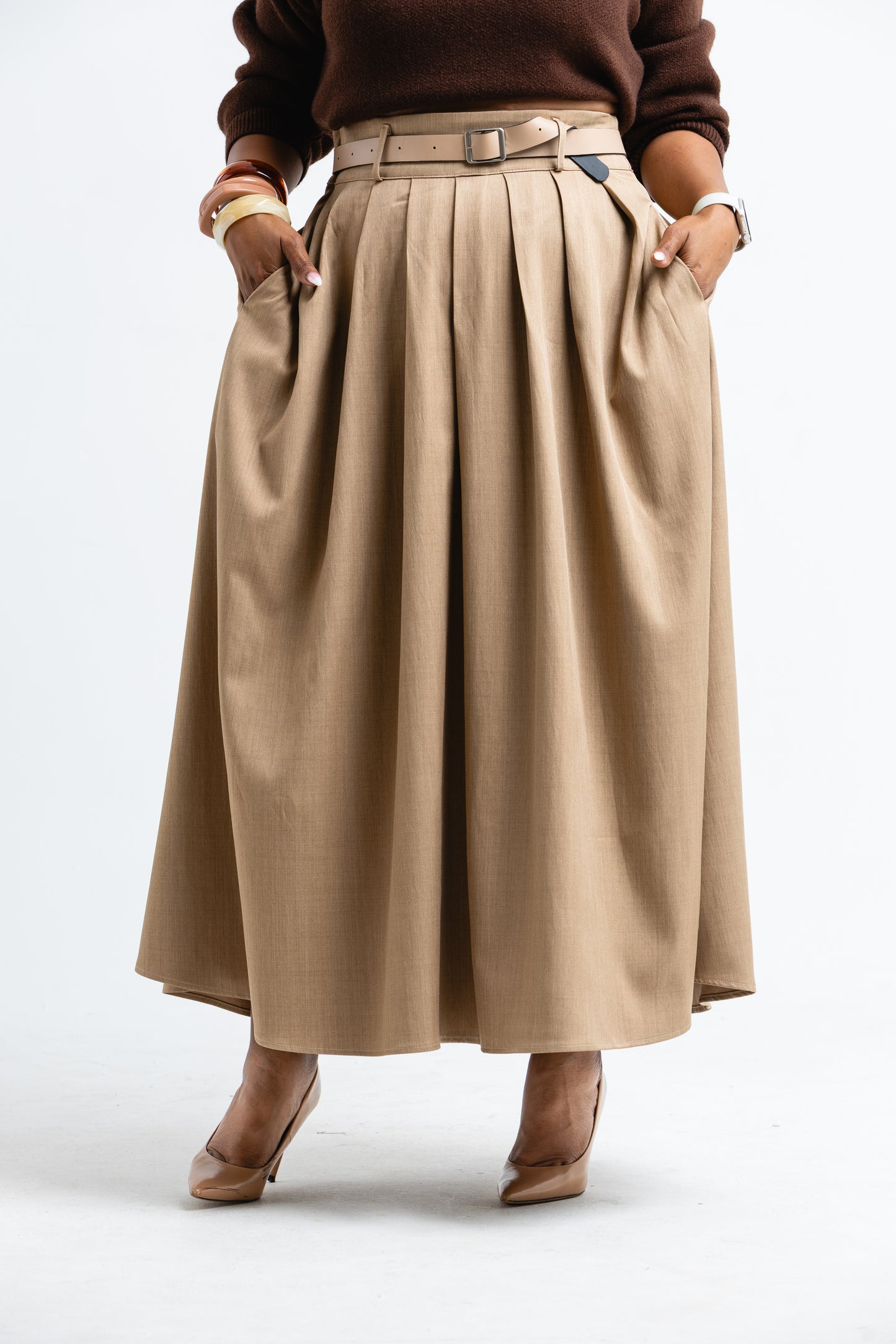 KHAKI PLEAT SKIRT