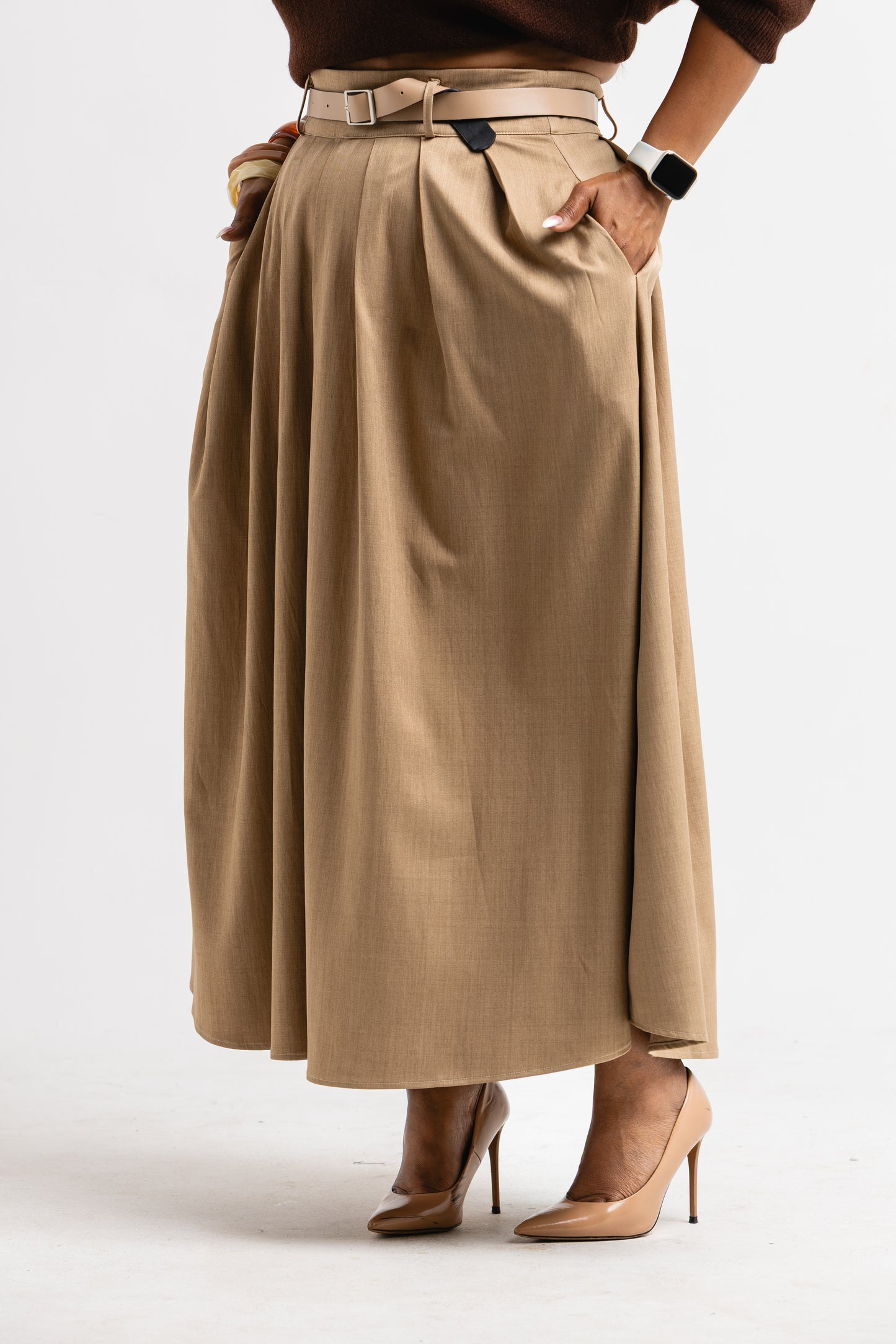 KHAKI PLEAT SKIRT