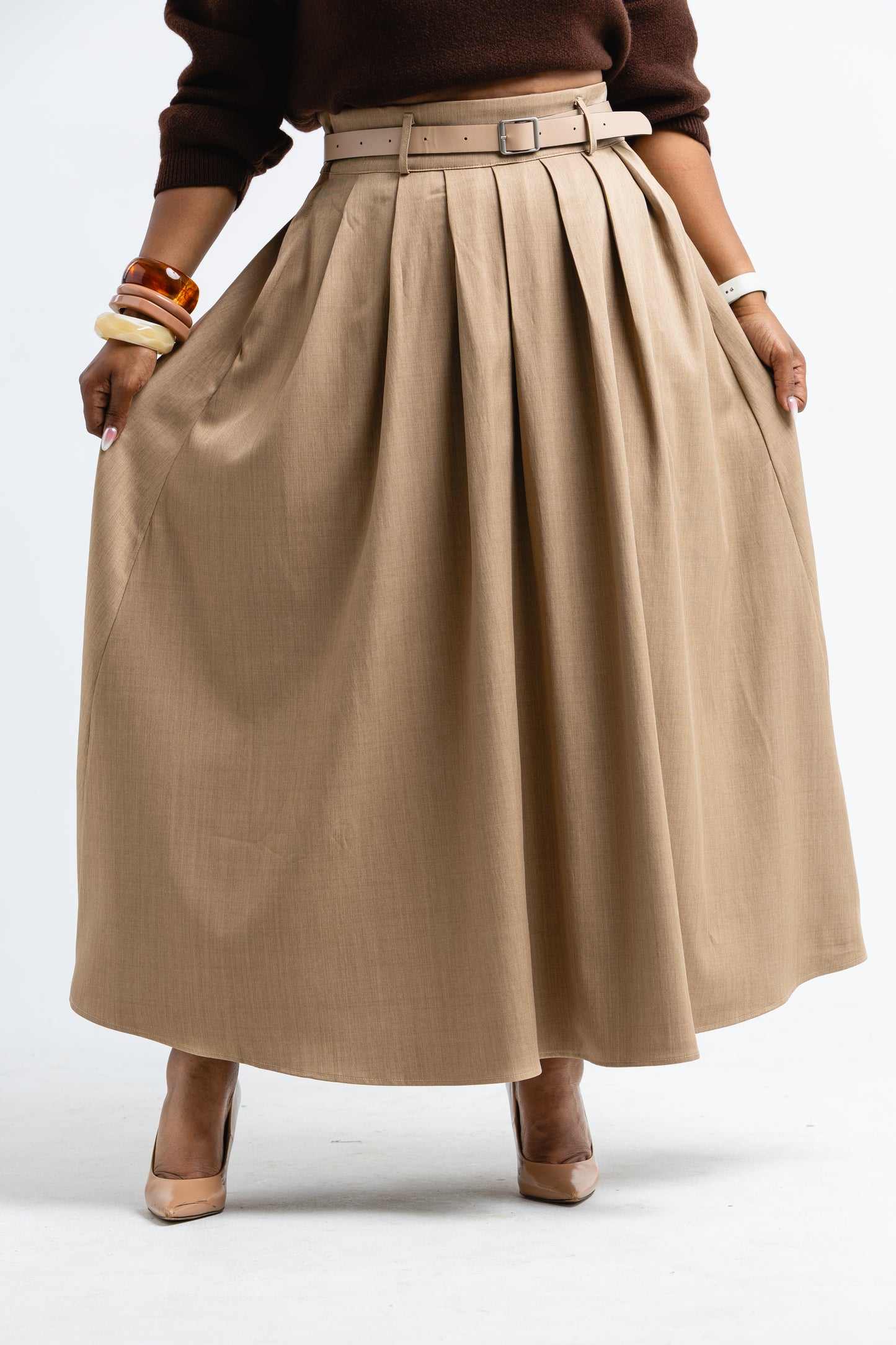 KHAKI PLEAT SKIRT