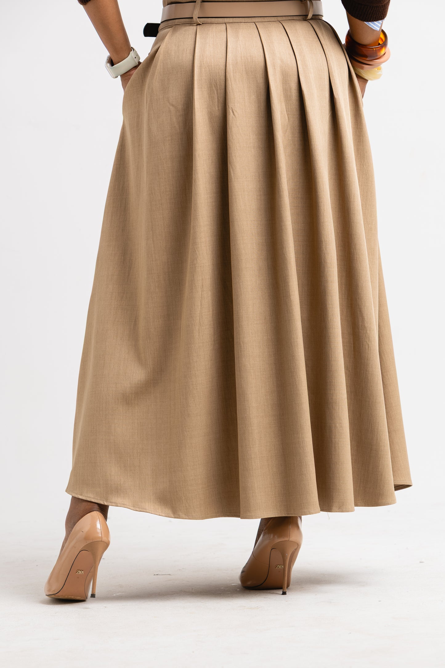 KHAKI PLEAT SKIRT