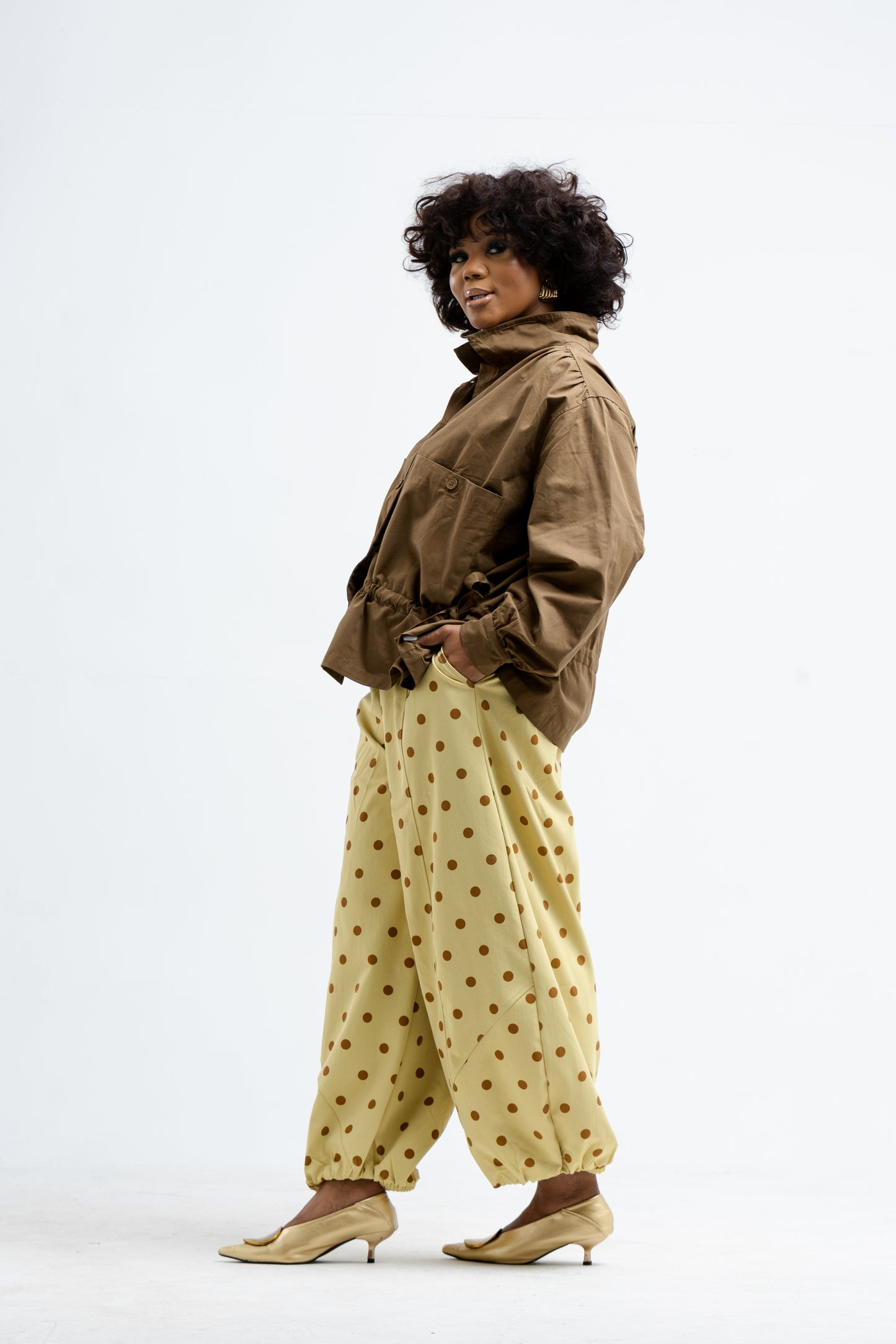 Cinched Waist Balloon Jacket – Brown