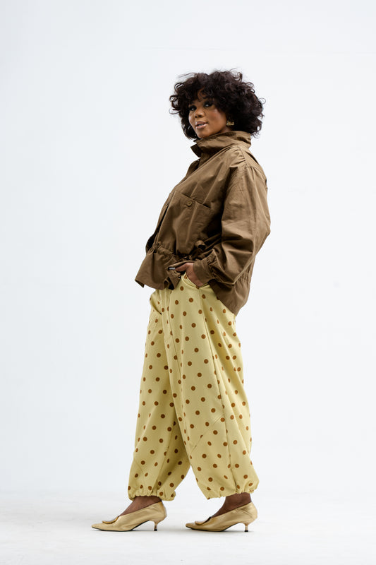 Cinched Waist Balloon Jacket – Brown