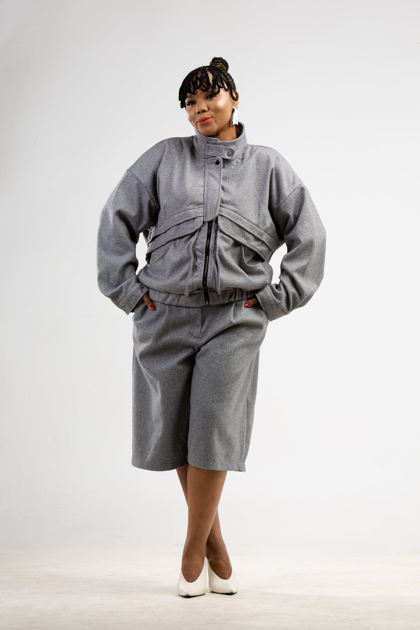 Grey Tweed Bomber