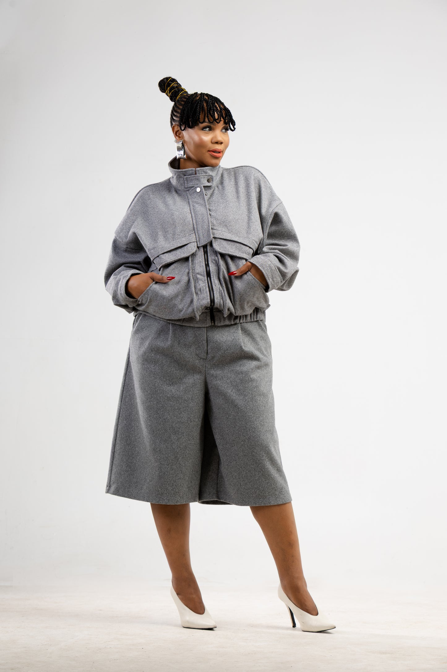 Grey Tweed Bomber