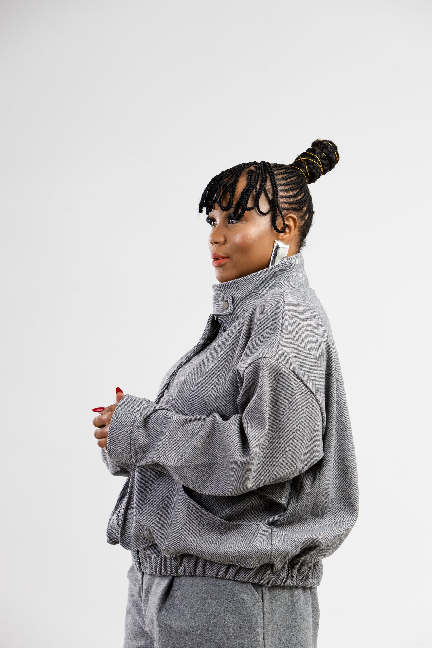 Grey Tweed Bomber