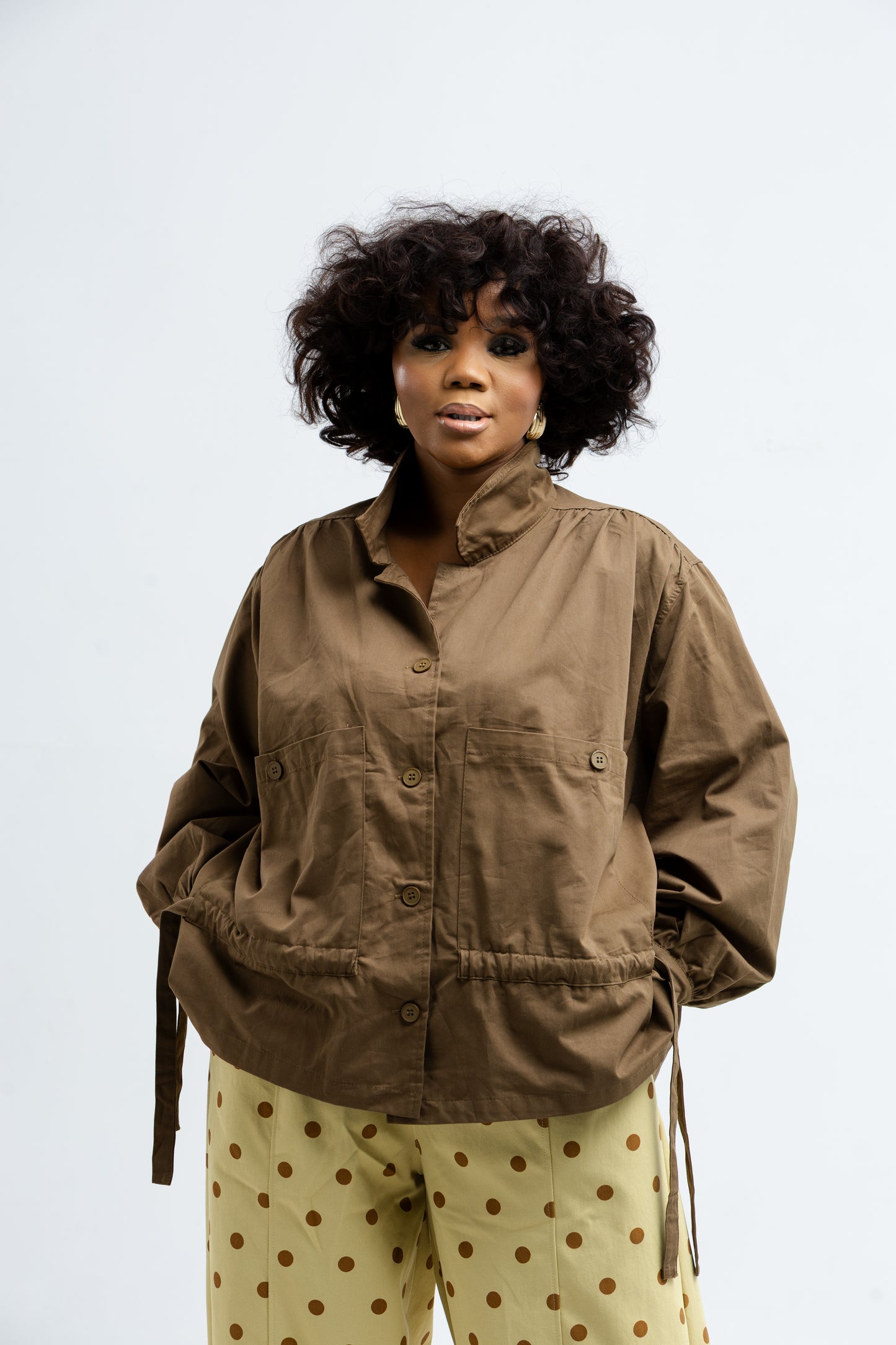 Cinched Waist Balloon Jacket – Brown