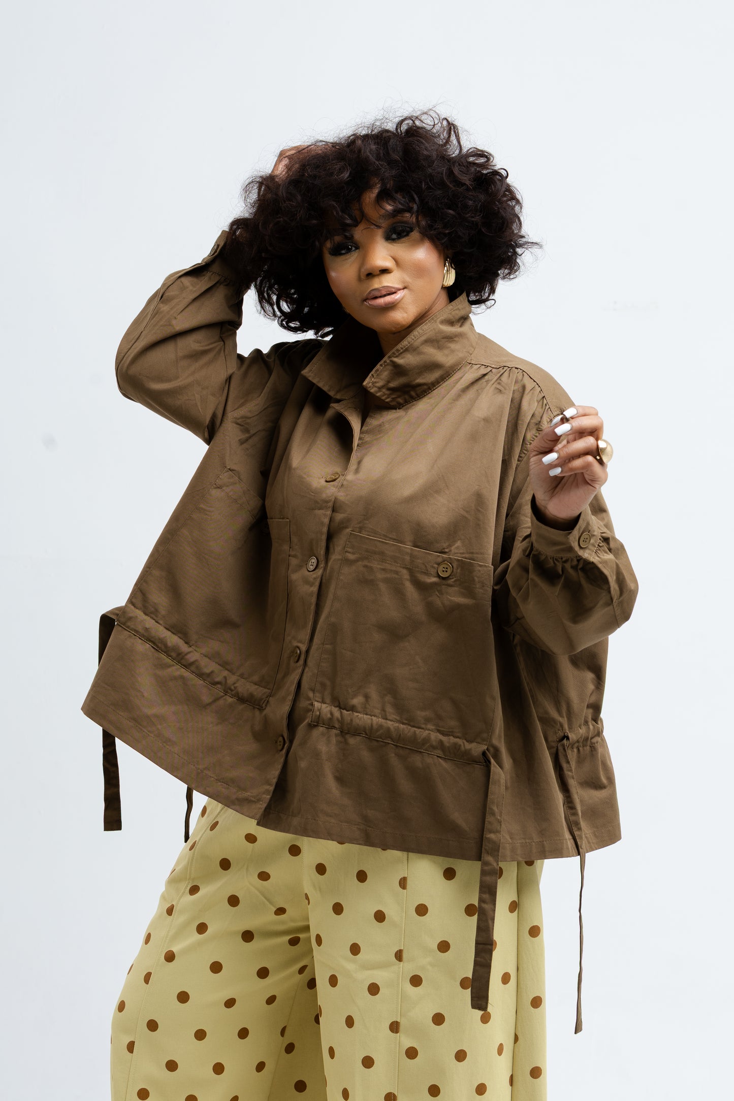 Cinched Waist Balloon Jacket – Brown