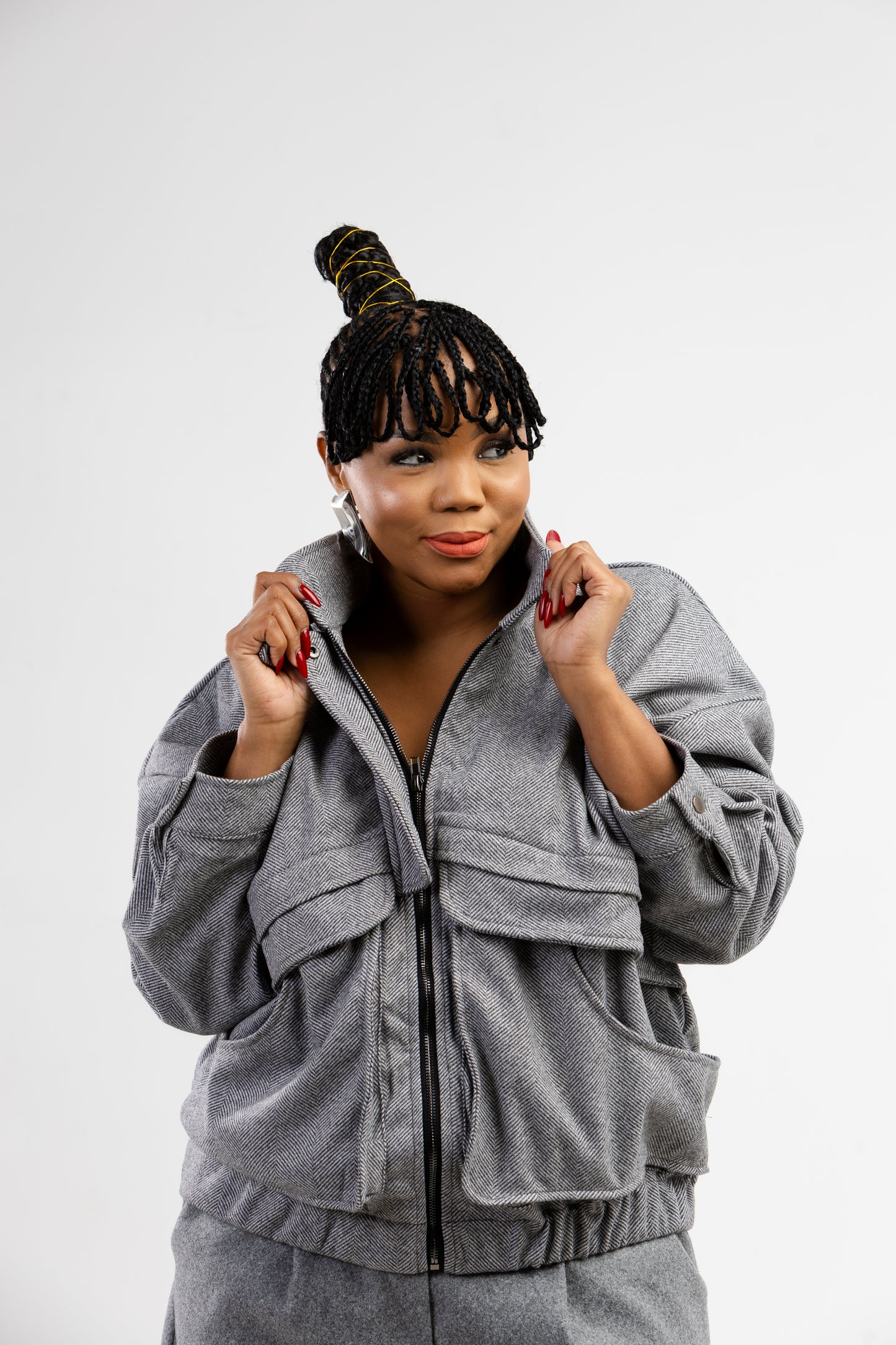 Grey Tweed Bomber