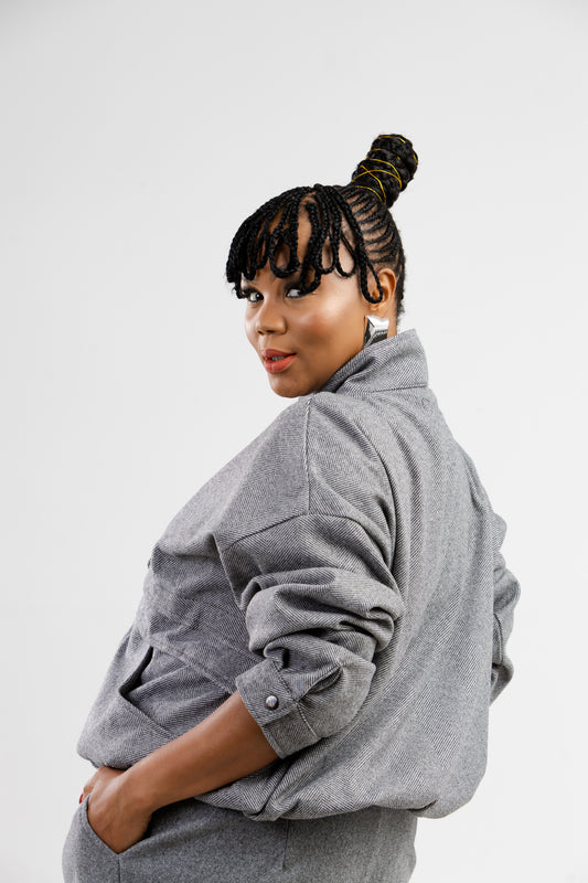 Grey Tweed Bomber