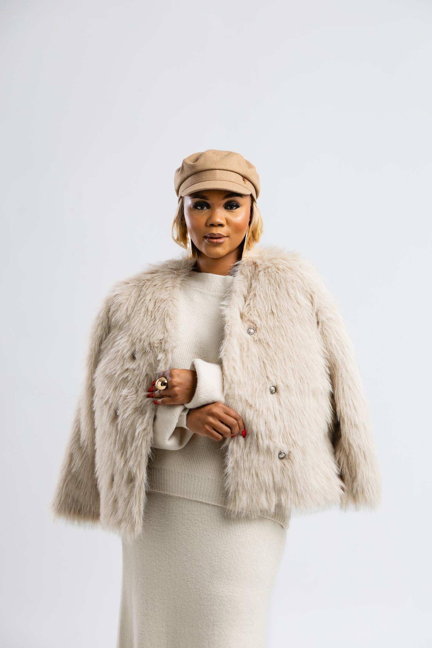 Fawn faux fur coat