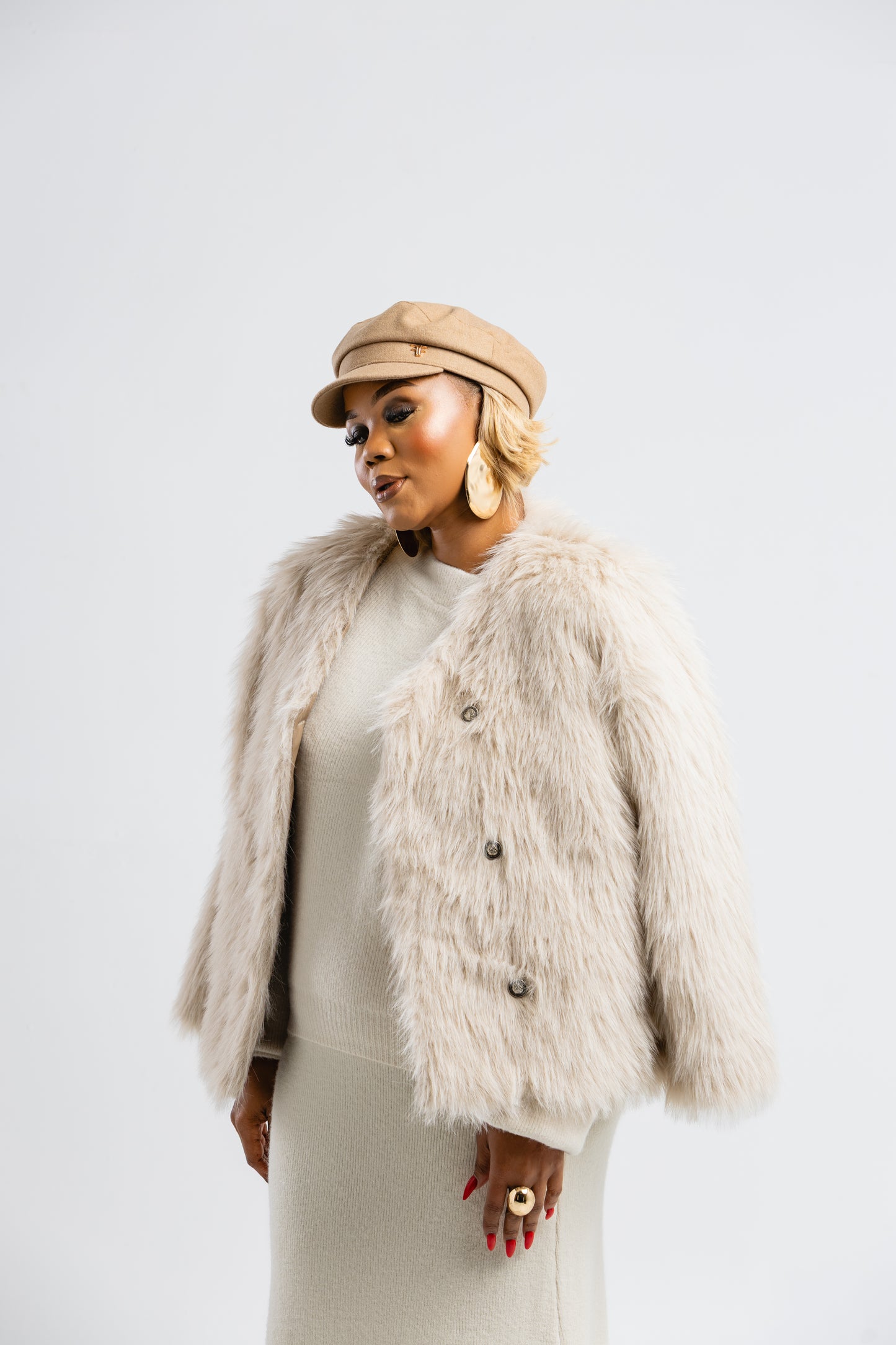 Fawn faux fur coat
