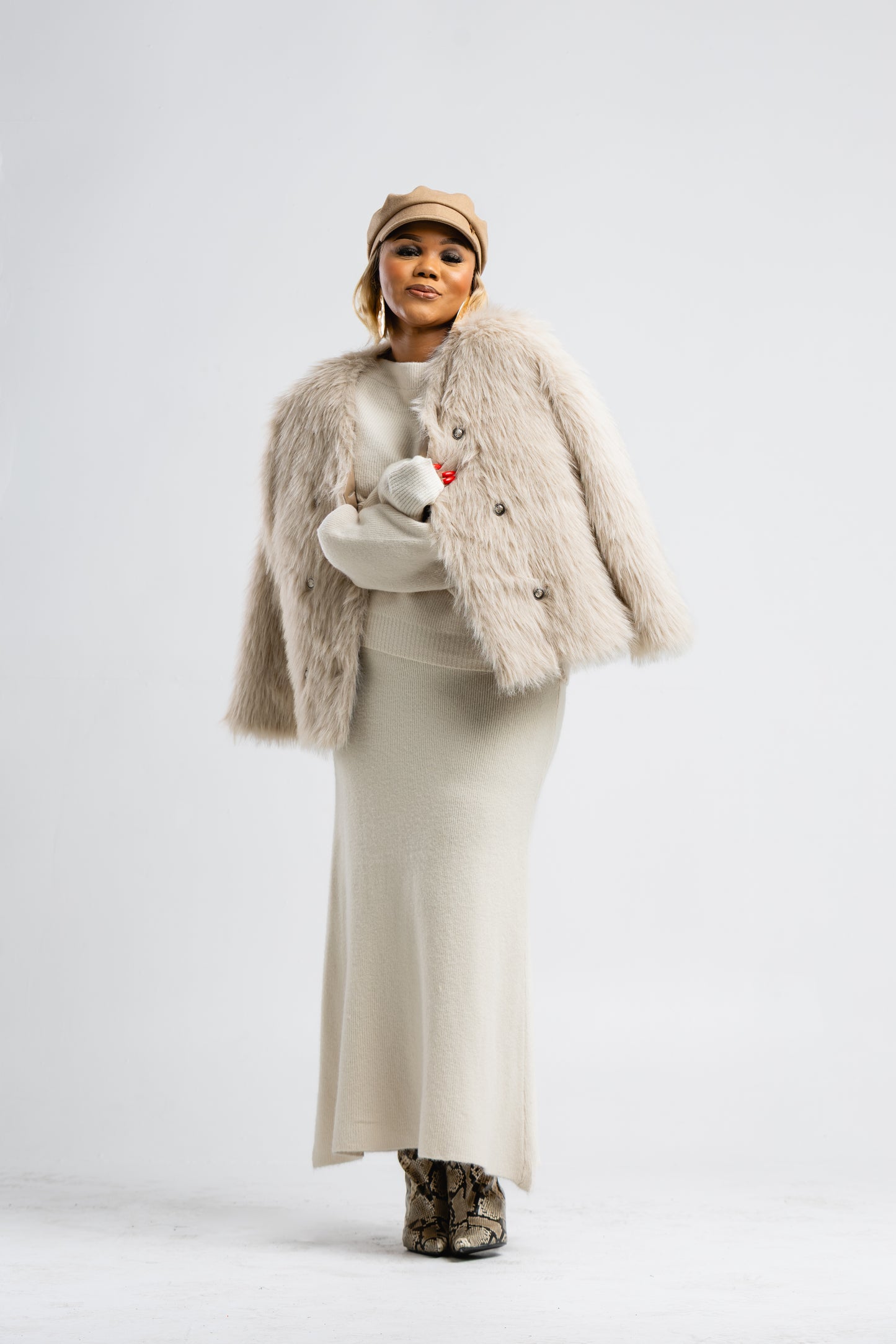 Fawn faux fur coat