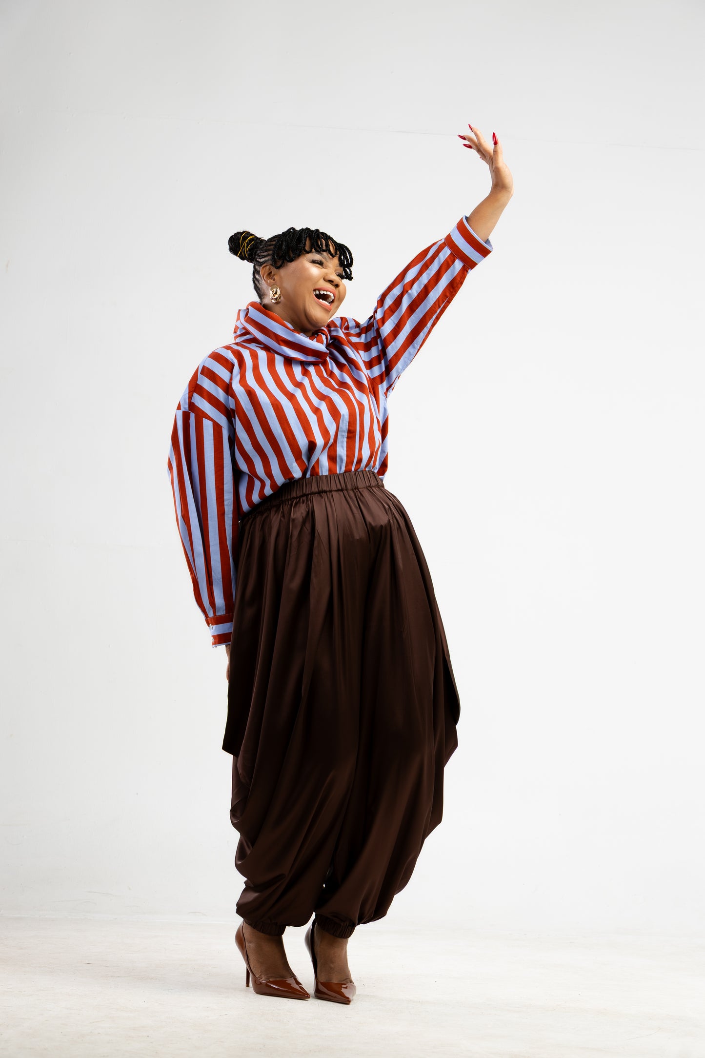 Satin Drape Pants-Brown