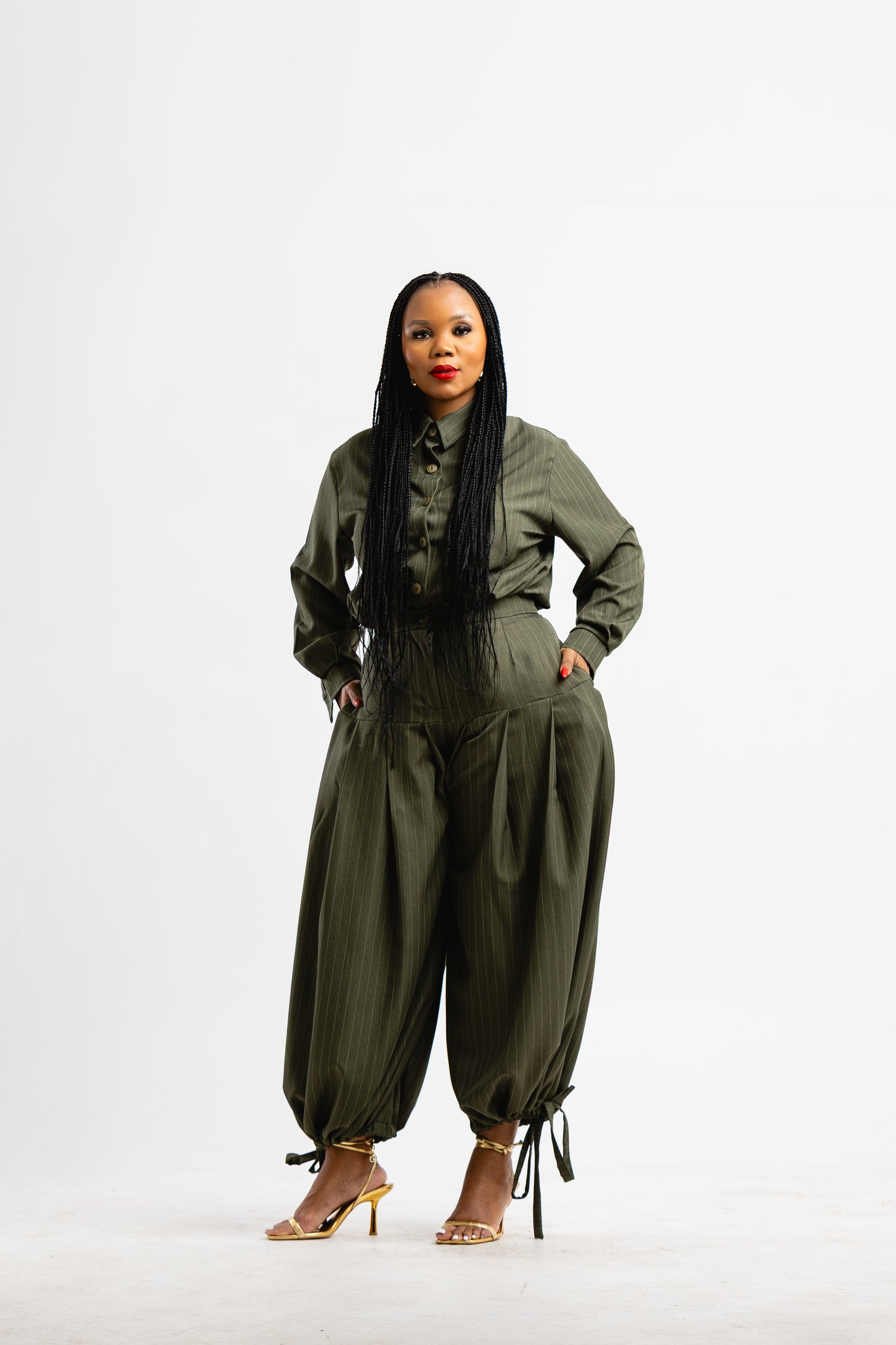 OLIVE HOUR PINSTRIPE SET