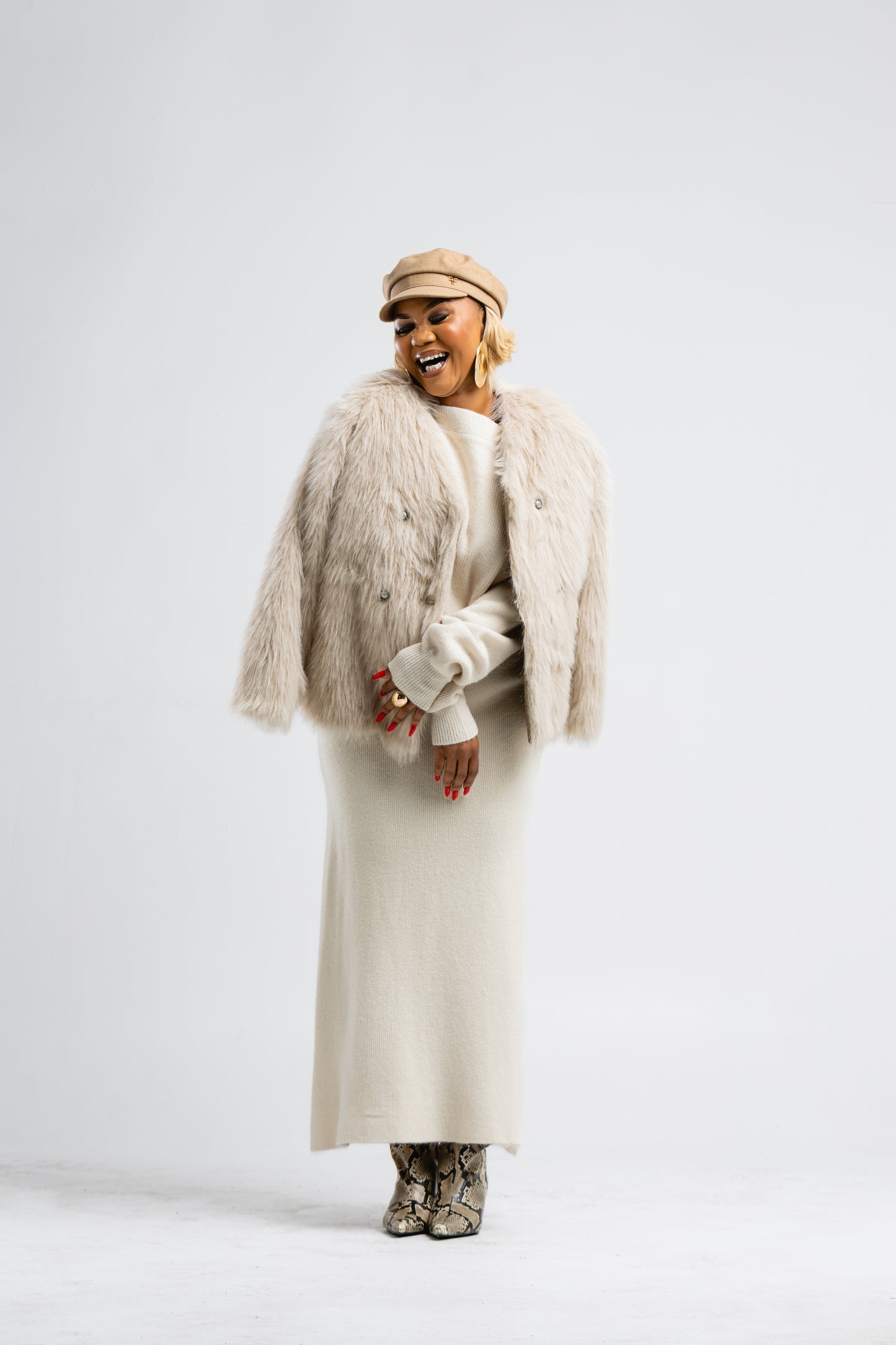 Fawn faux fur coat