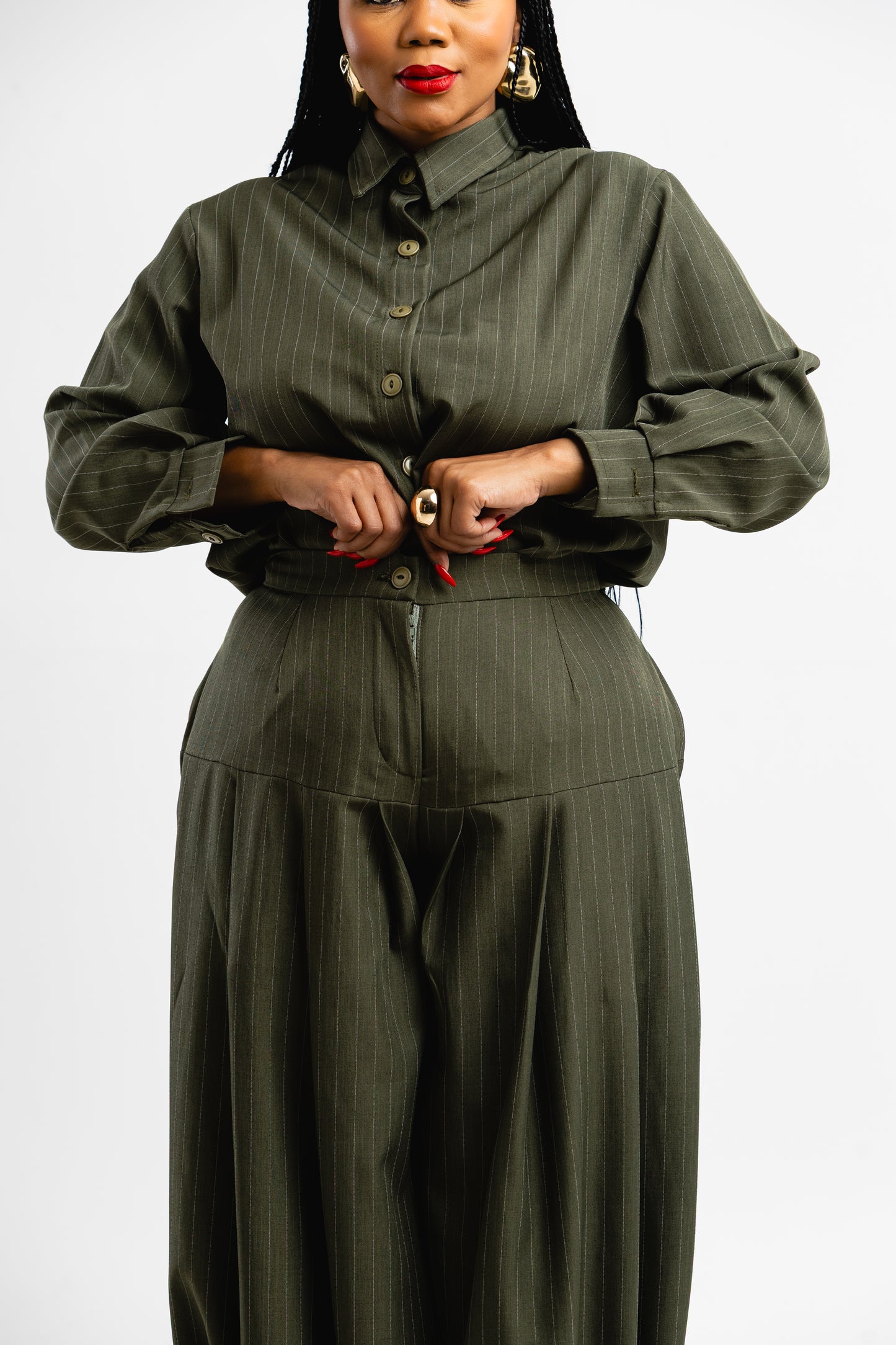 OLIVE HOUR PINSTRIPE SET