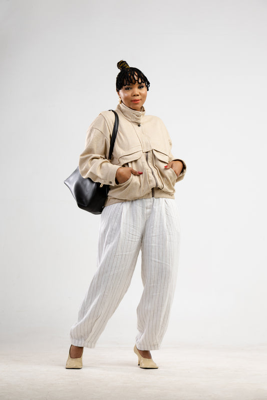 Beige tweed bomber