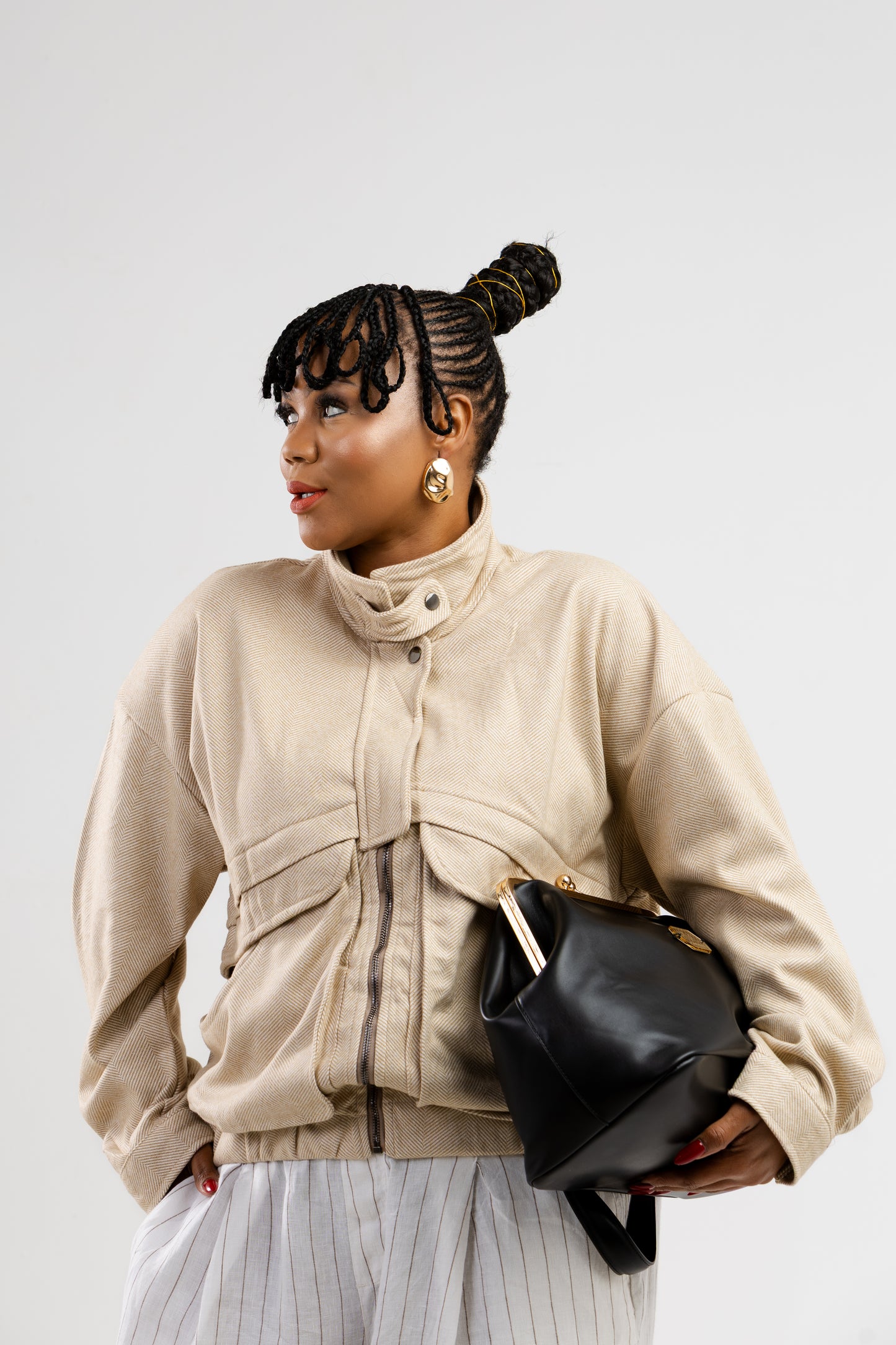 Beige tweed bomber