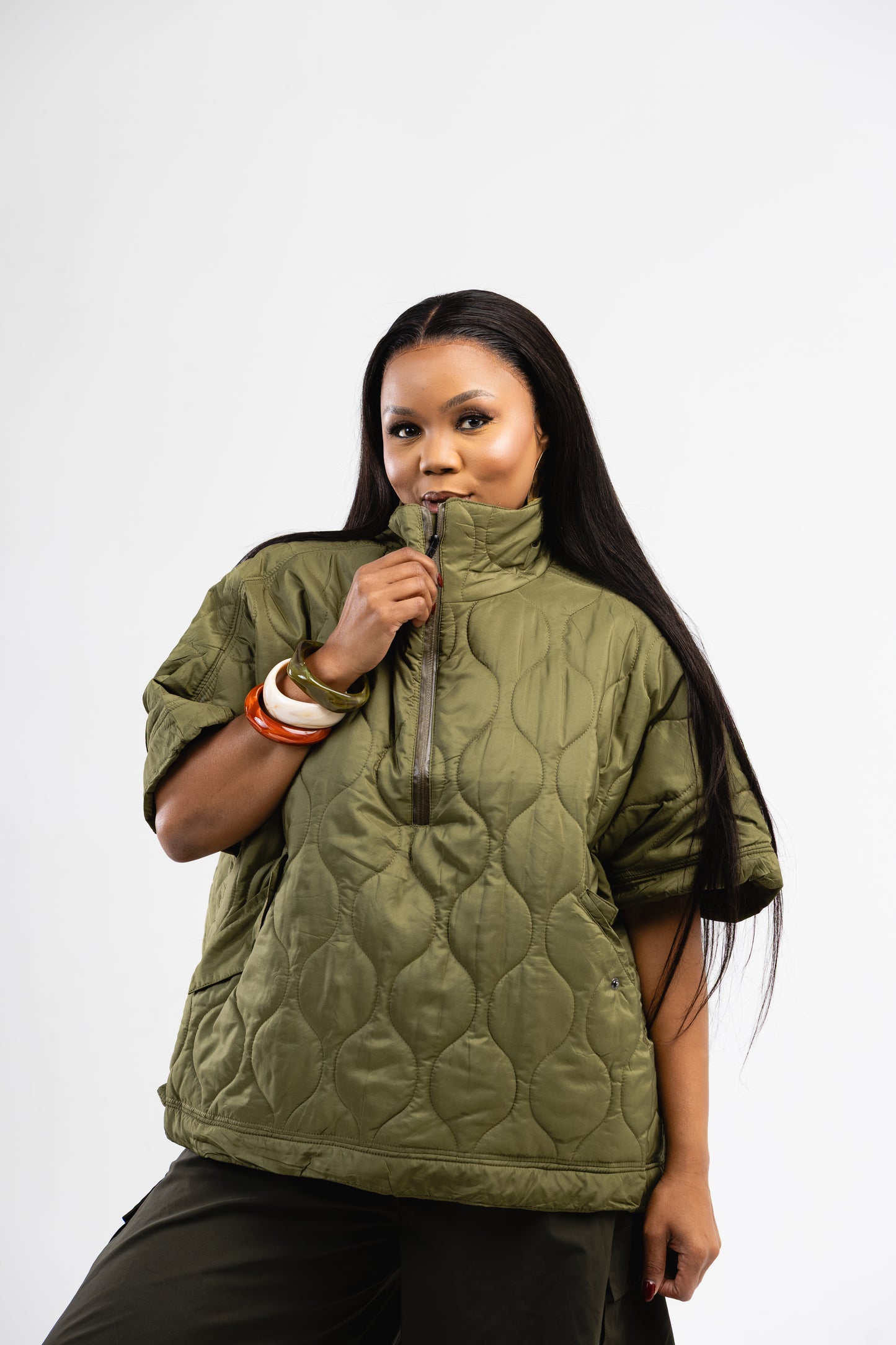 Olive Quilted Pullover