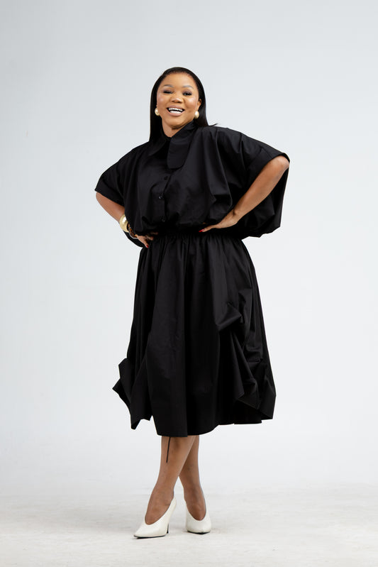 Black Puff Hem Skirt