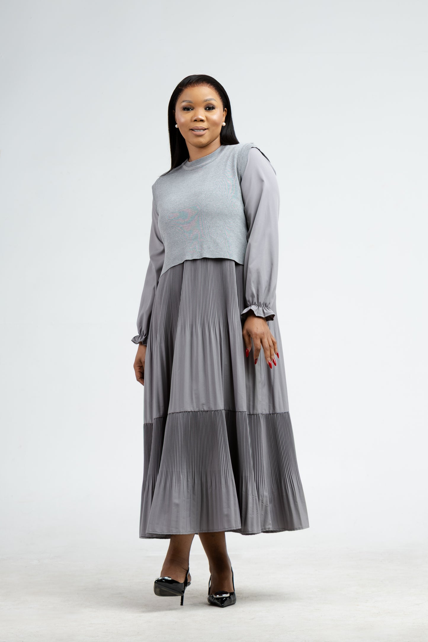 Grace Pleat Dress -Grey