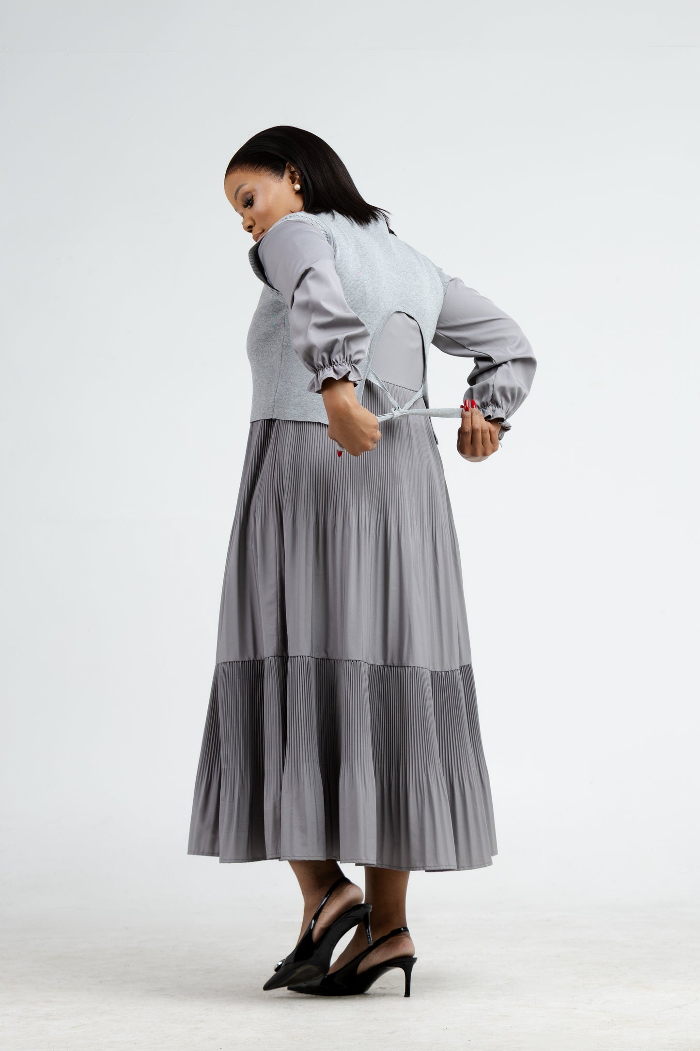 Grace Pleat Dress -Grey
