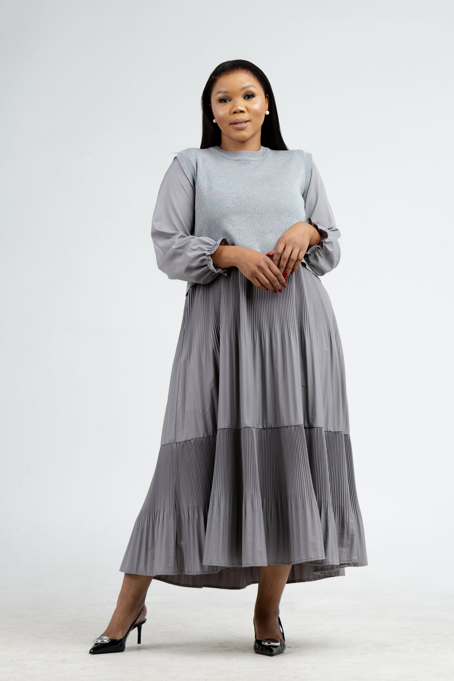 Grace Pleat Dress -Grey