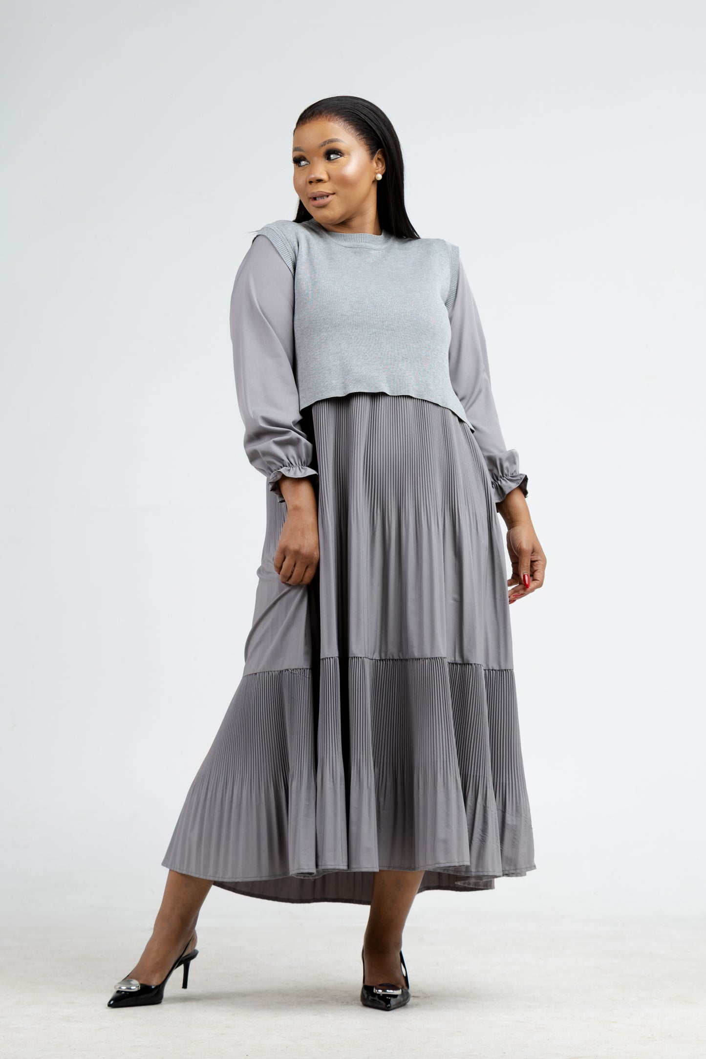 Grace Pleat Dress -Grey
