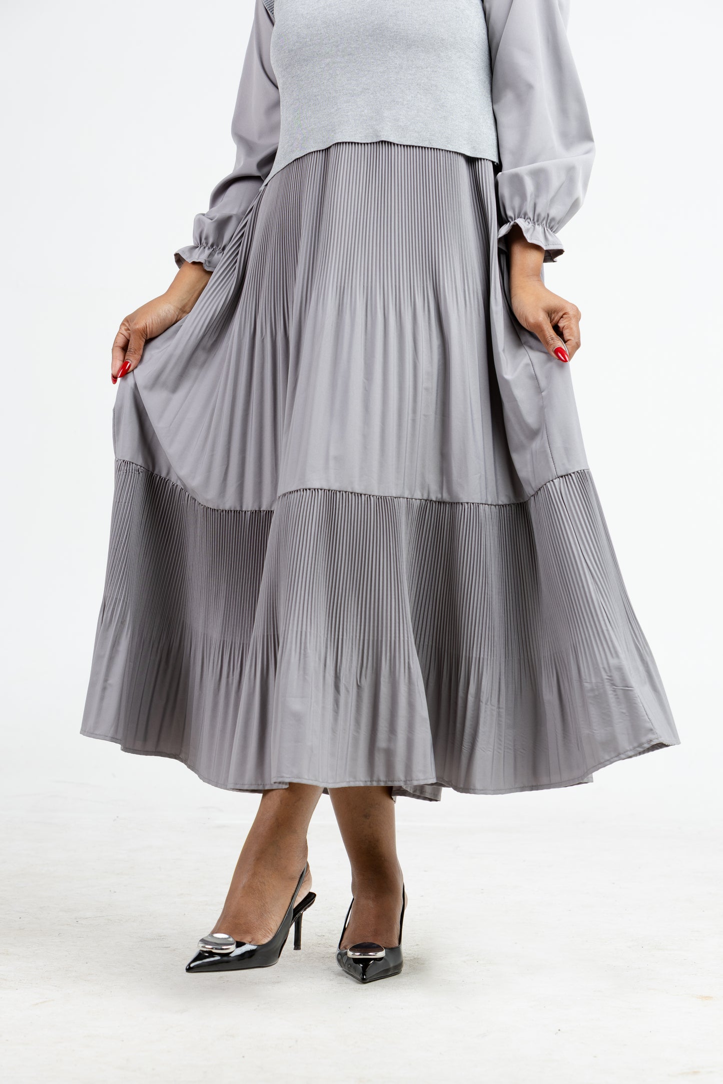 Grace Pleat Dress -Grey